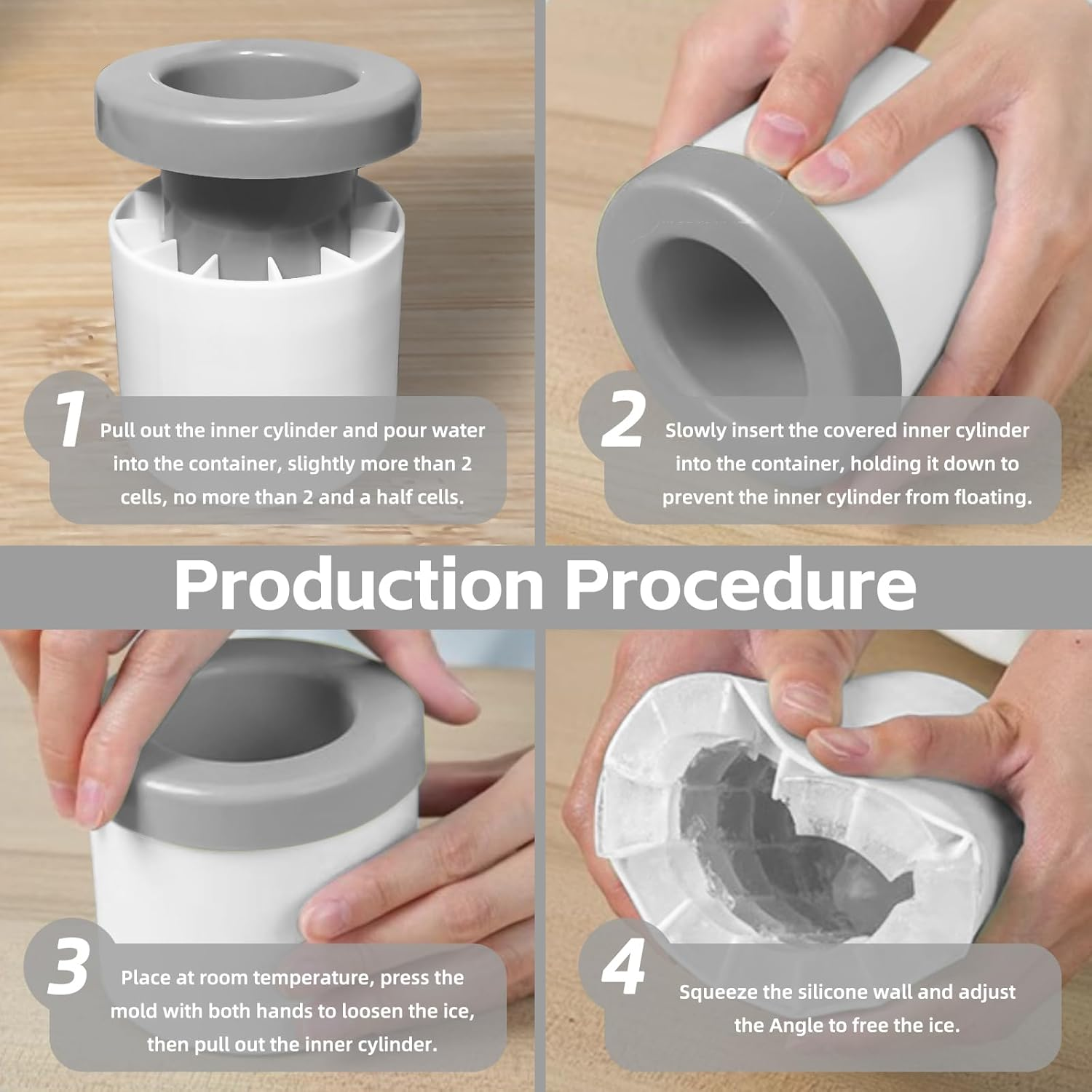 Ice Making Bucket, Quick-Freeze Silicone Ice Cube Tray with Easy Release and Compact Design (Grey) image number 2