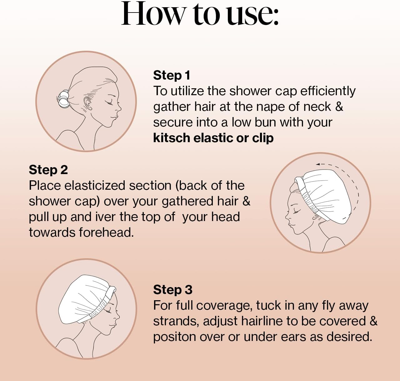 Kitsch Luxury Shower Cap for Women - Reusable Shower Cap for Long Hair with Non Slip Silicone Grip | Waterproof Hair Cap for Shower One Size | Stylish Hair Cover for Shower (Blush Dot) image number 4