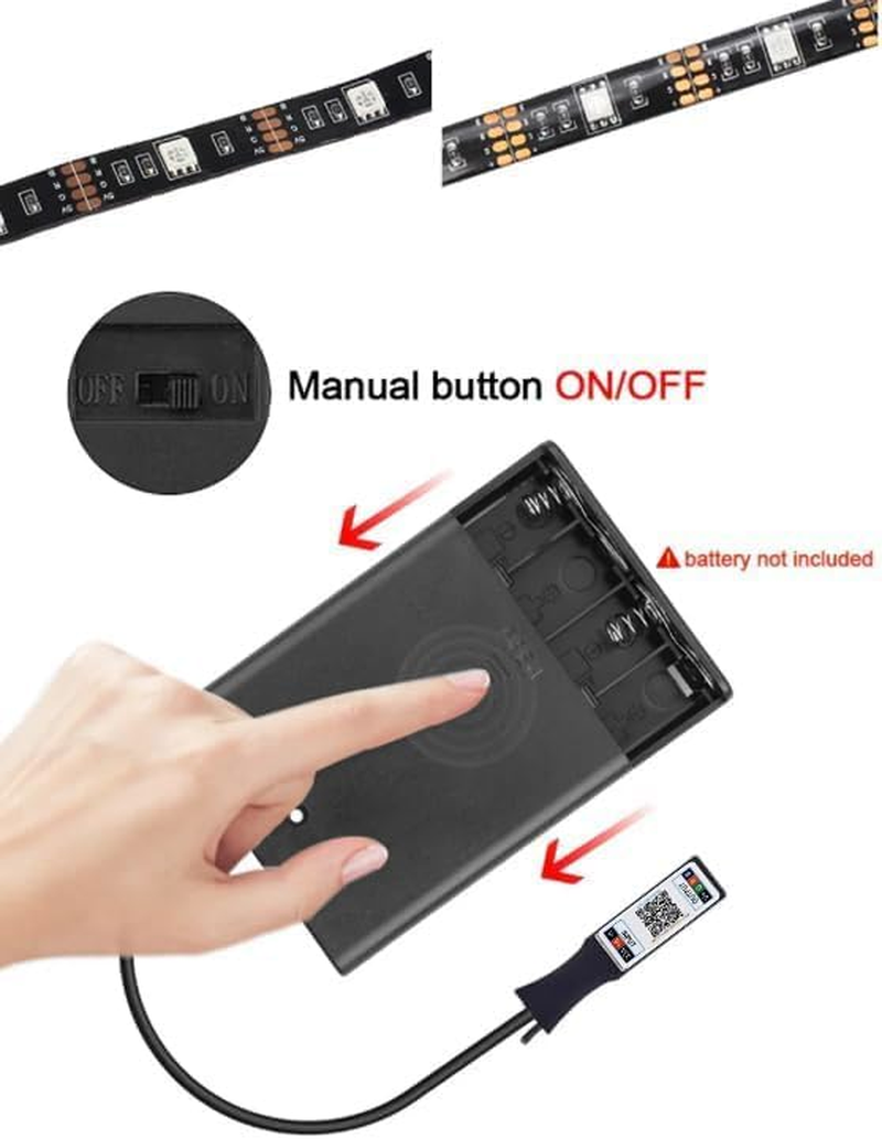 Battery-Operated LED Strip Lights, RGB TV Backlight, Bluetooth, Music Sync Timer Setting Dimmable Colour Changing, Waterproof for Bedroom at Home (200 Cm Kit) image number 2