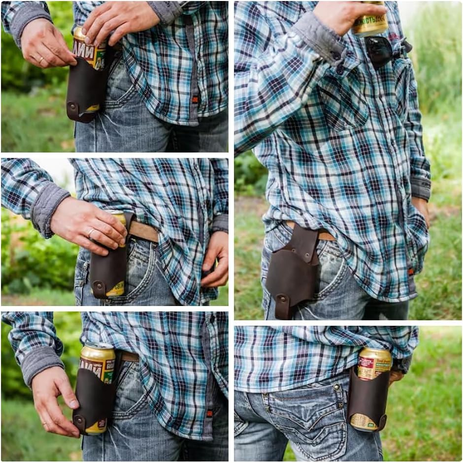 Belt Bottle Holder Pu Leather Beer Holsters Beer Belt Holder Beer Gifts Cool Beer Accessories Gadgets (1 PC) image number 5