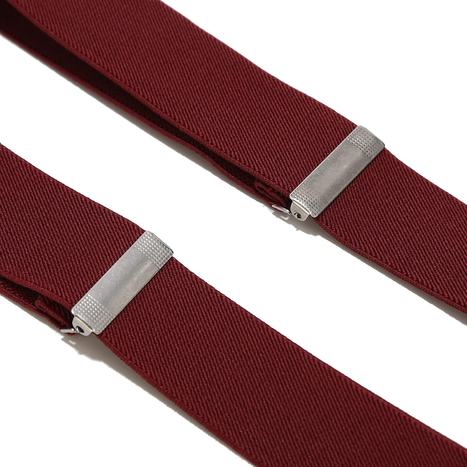 Adjustable Dark Red Mens Braces | Strong with Leather Crosspatch Y Style Brace Suspenders Wide Thick 3.5 Cm 6 Button | Smart City Suit Style Shirt, Wine Red, One Size image number 1