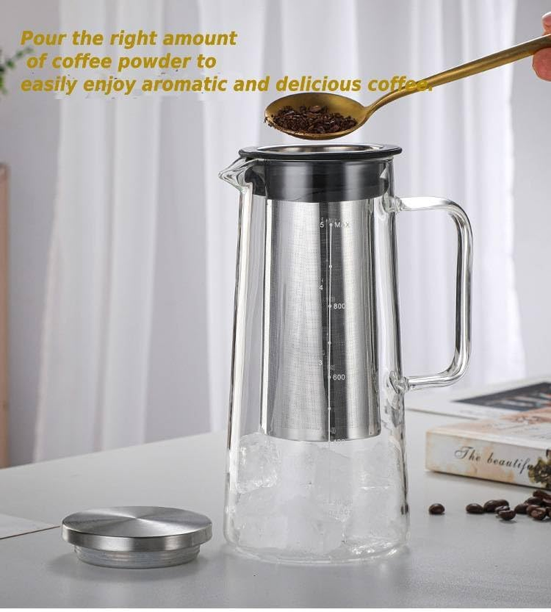 1300Ml Premium Cold Brew Coffee Maker Pot,Borosilicate Glass & Stainless Steel Fine Mesh Filter for Smooth Iced Coffee - Home Barista Essentials (1300Ml) image number 4