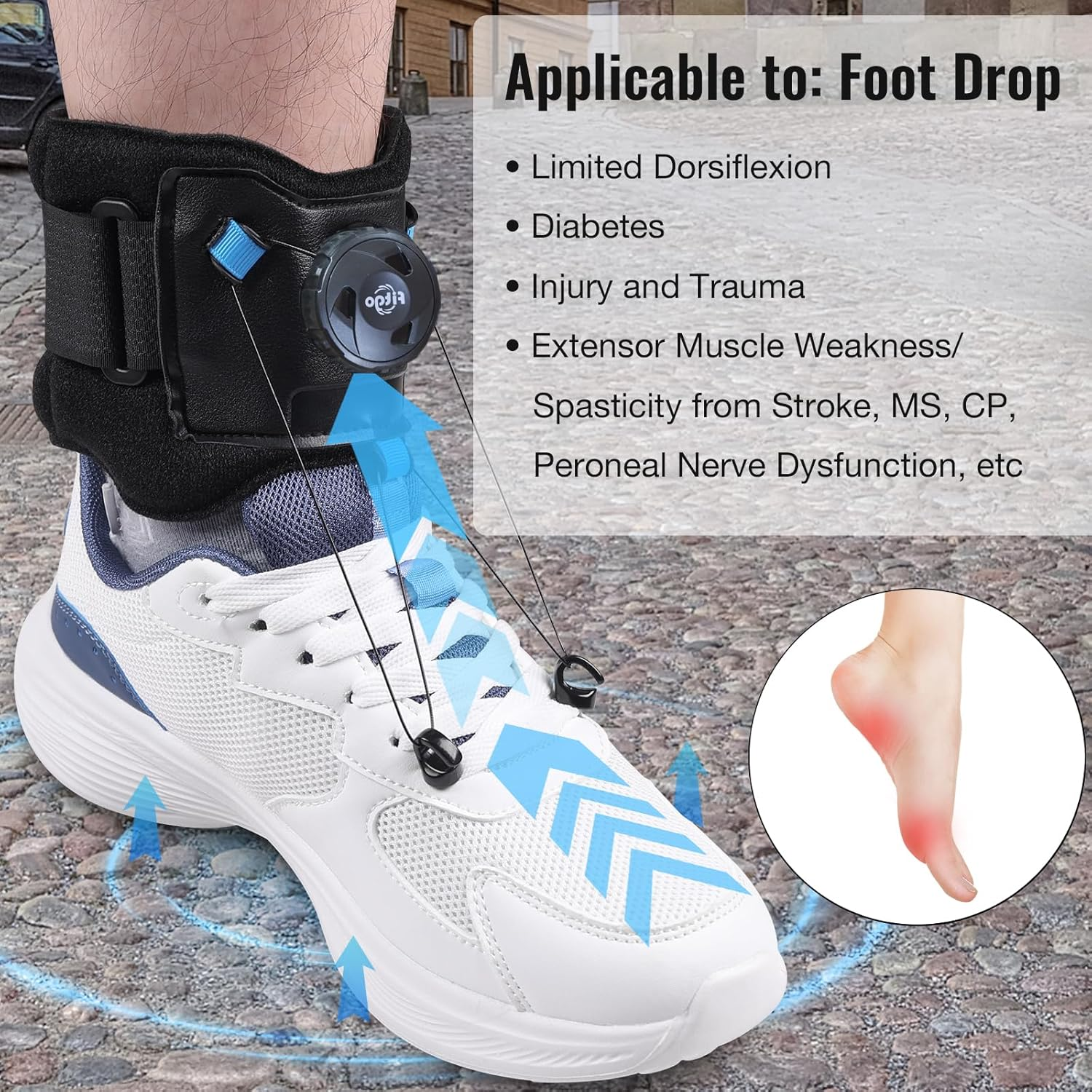 AFO Foot Drop Brace for Walking with Shoes, Upgraded Dial & Thicker Replaceable Wire for Adjustable Dorsiflexion, Ankle Support for Men & Women image number 3