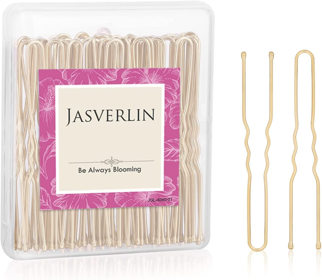 JASVERLIN U Shaped Hair Bobby Pins Blonde for Buns Maker Hairpins Updos Long Large Curly Waved Hairstyling Clips for Women Girls Ballet Wedding 2.4Inch 100Pcs