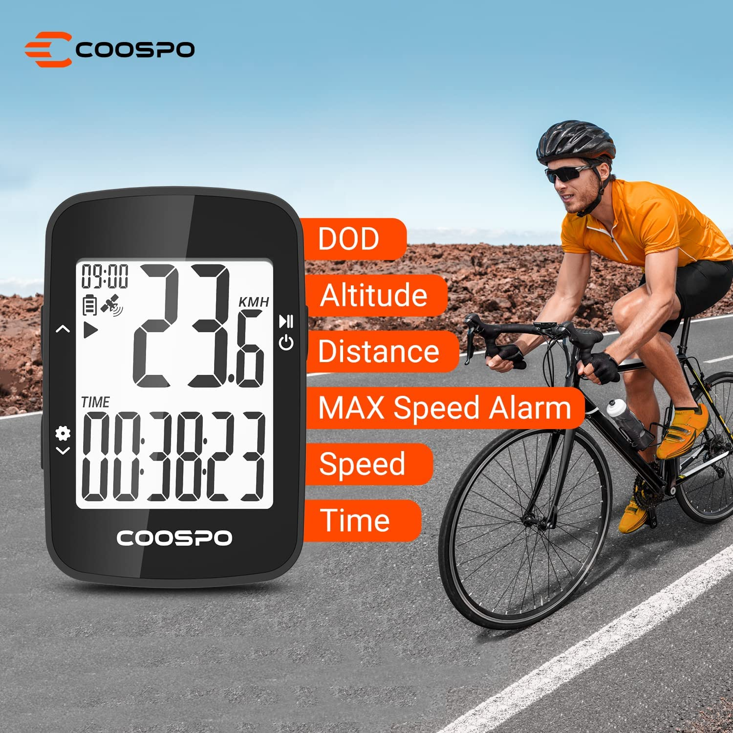 COOSPO Bike Computer,Cycling GPS Units Bicycle Computer with Ipx7,Wireless Speedometer Odometer GPS for Bike,2.3 Inch Auto-Backlight,Bike GPS Tracker with Max Speed Alarm