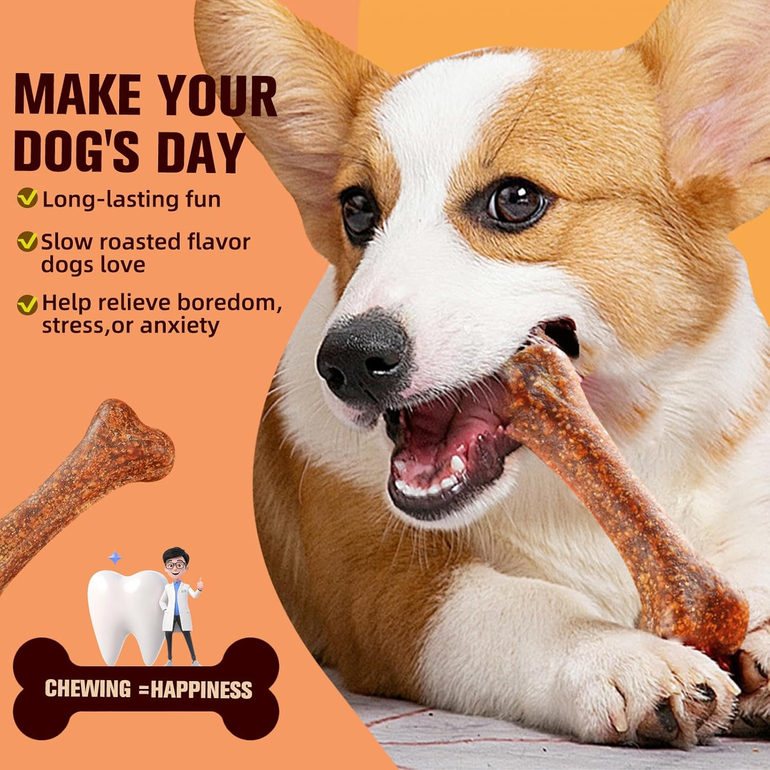 Dental Chew Sticks for Dogs - Beef Flavor Teeth Cleaning Treats, Plaque & Tartar Control, Long-Lasting Chew Toy for Small to Medium Dogs, Healthy Teeth Cleaning Treats image number 1
