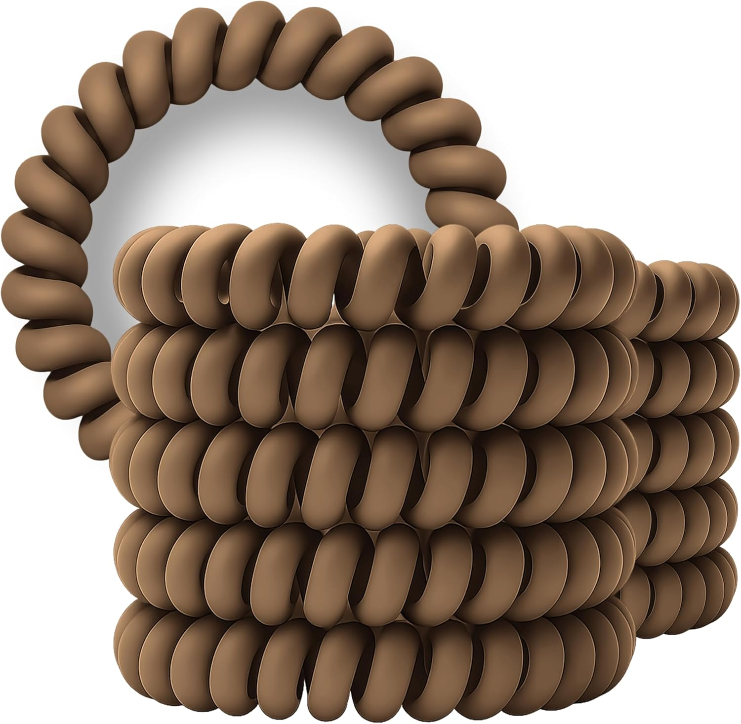 Specora Spiral Hair Scrunchies Mocha Pack of 10-5 Cm - TPU - Telephone Cable Scrunchie - No Pulling & Tangling - Elastic, No Mark, Gentle on Hair image number 3