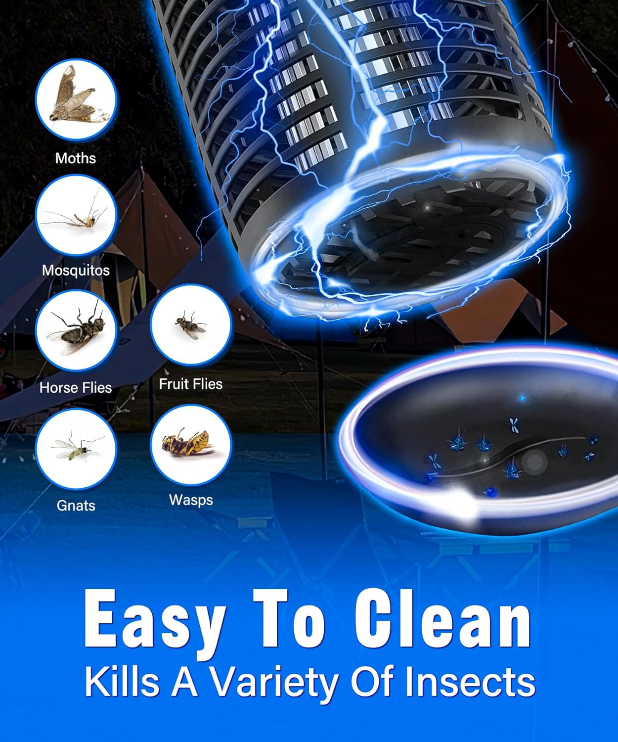 Bug Zapper Electric Fly Trap, Mosquito Zapper 4200V Fly Repellent, Mosquito Killer Indoor Bug Trap, Insect Mosquitoes Trap Lamp, Outdoor Bug & Mosquito Zapper Waterproof for Garden & Camp image number 3