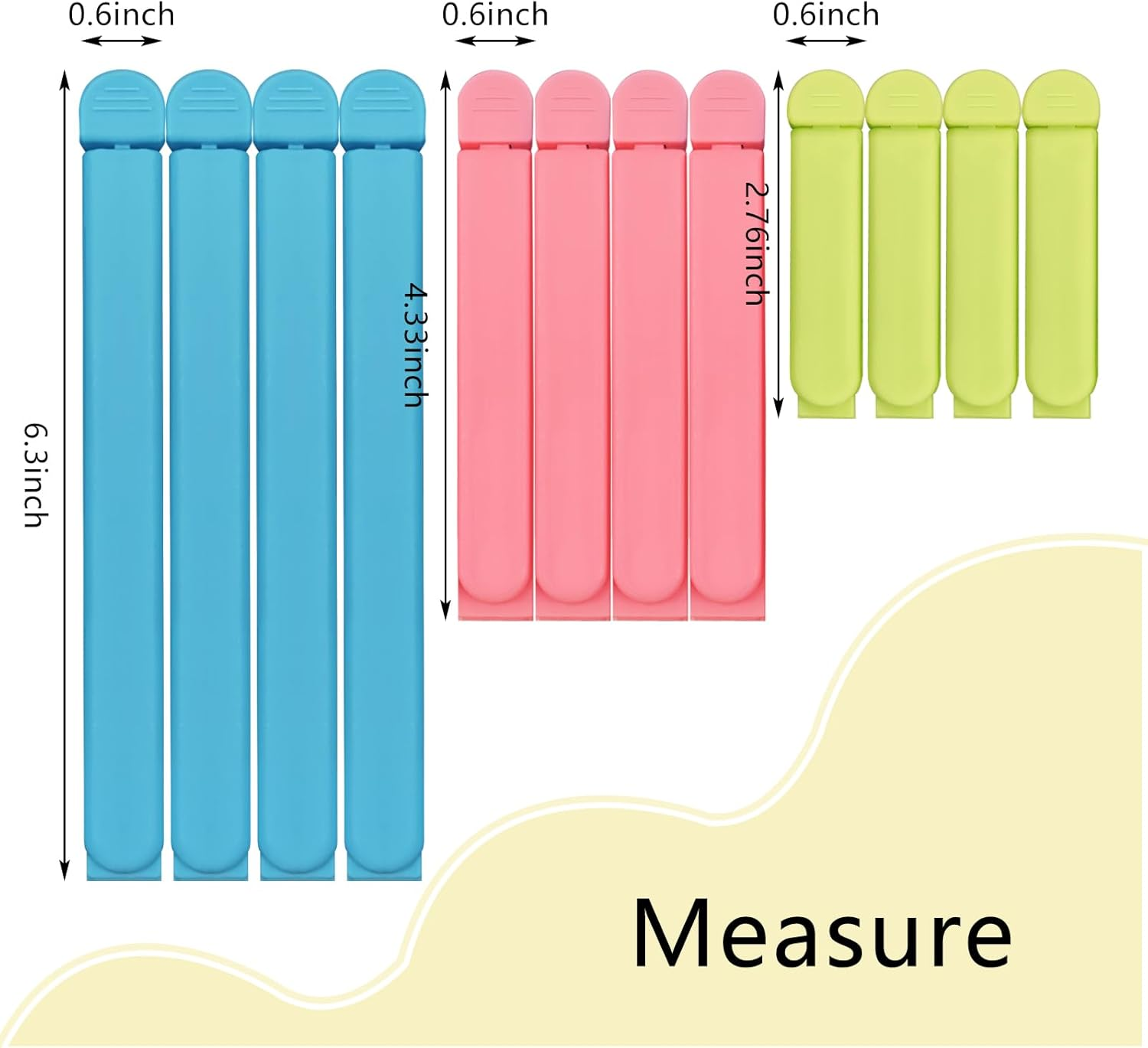 12 Pack Colored Bag Clips, Bag Closures, Chip Clips, Piping Bag Clips for Kitchen Food Bag Sealing, 3 Size image number 2