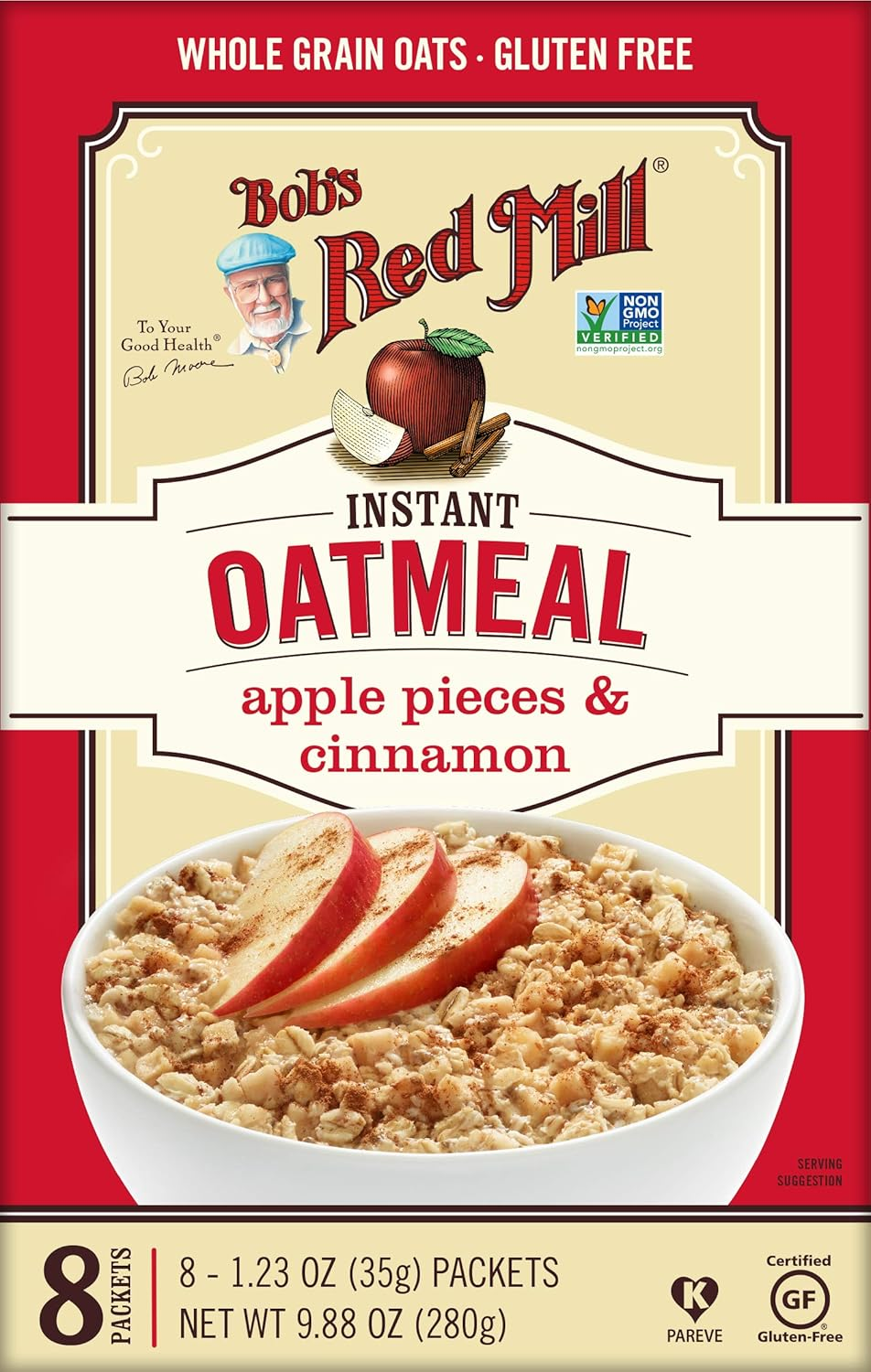 Bob'S Red Mill Apple Pieces & Cinnamon Oatmeal Packets, 8 Packets (Pack of 1) - Non GMO, Gluten Free, Whole Grain, Kosher image number 1