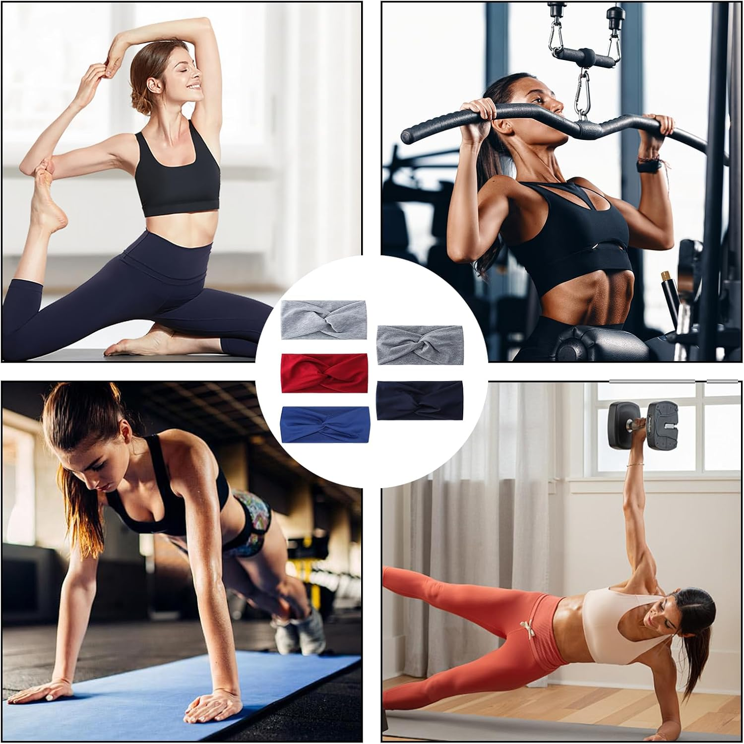 Amexo Pack of 5 Headbands, Hair Bands, Women'S Elastic Hair Band, Soft Headband, Boho Headbands, Sport, Yoga, Hair Accessories for Sports, Running, Exercise, Gym image number 2