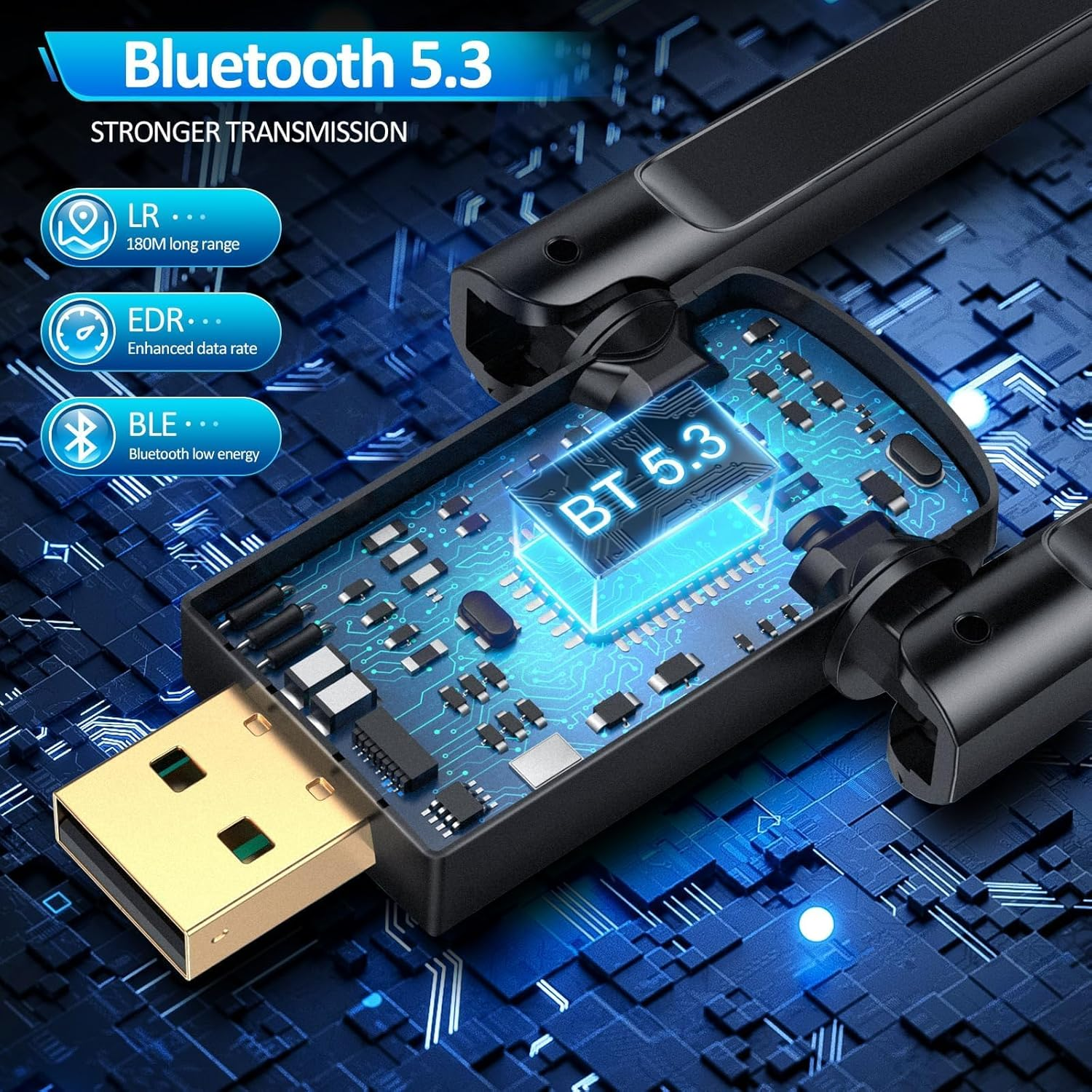 ZEXMTE Bluetooth Adapter for PC, 5.3 USB Bluetooth Dongle, 180M Long Range Bluetooth Stick for Desktop, Laptop, Printer, Keyboard, Mouse, Headset, Windows 8/10/11 Plug & Play image number 2