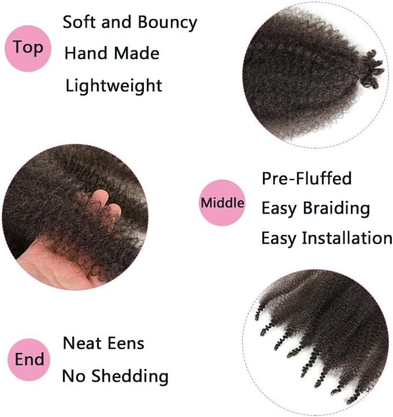 LPARMJIT Springy Afro Twist Hair 16 Inch 8 Packs Pre-Separated Kinky Marley Twist Braiding Hair for Soft Butterfly Locs Pre-Fluffed Afro Twist Hair Extensions (16 Inch (Pack of 8), 4#) image number 3