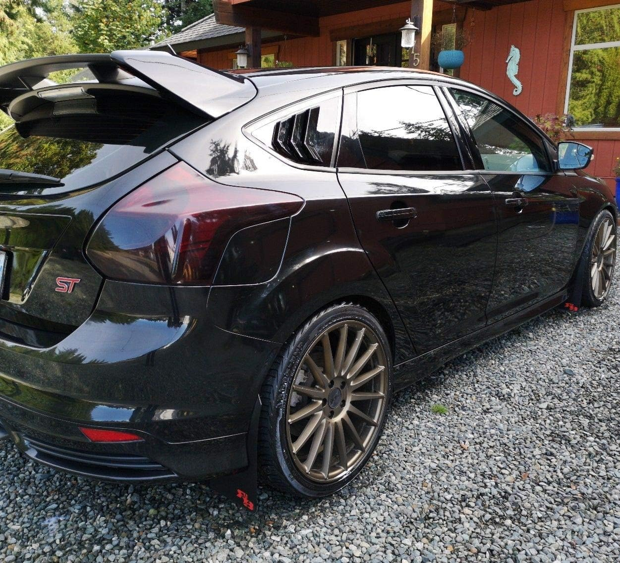 Ruihe Fit for Ford Focus ST RS MK3 Hatchback 2PC 2012 2013 2014 2015 2016 2017 2018 Shiny Black Window Side Louvers Vent image number 5