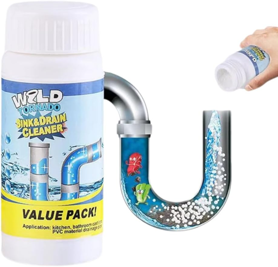 Acssart Drain Cleaner, Wild Tornado Sink and Drain Cleaner Powder, Wild Sink and Drain Cleaner, Pipeline Dredging Agent for Kitchen Bathroom, Powerful Fast Foaming Sink Drain Cleaner (1 Pcs)