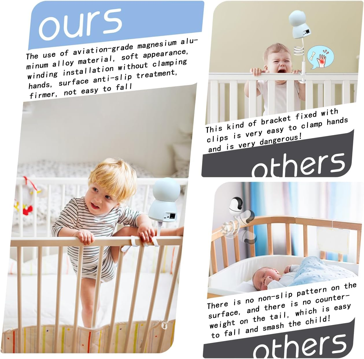 Universal Baby Monitor Mount - No Drilling Required Baby Camera Holder Crib Camera Stand with 1/4 Screw Twist Compatible with Arlo, Motorola, Hello Baby and Most Monitor Cameras (Twisting 0.5M) image number 5