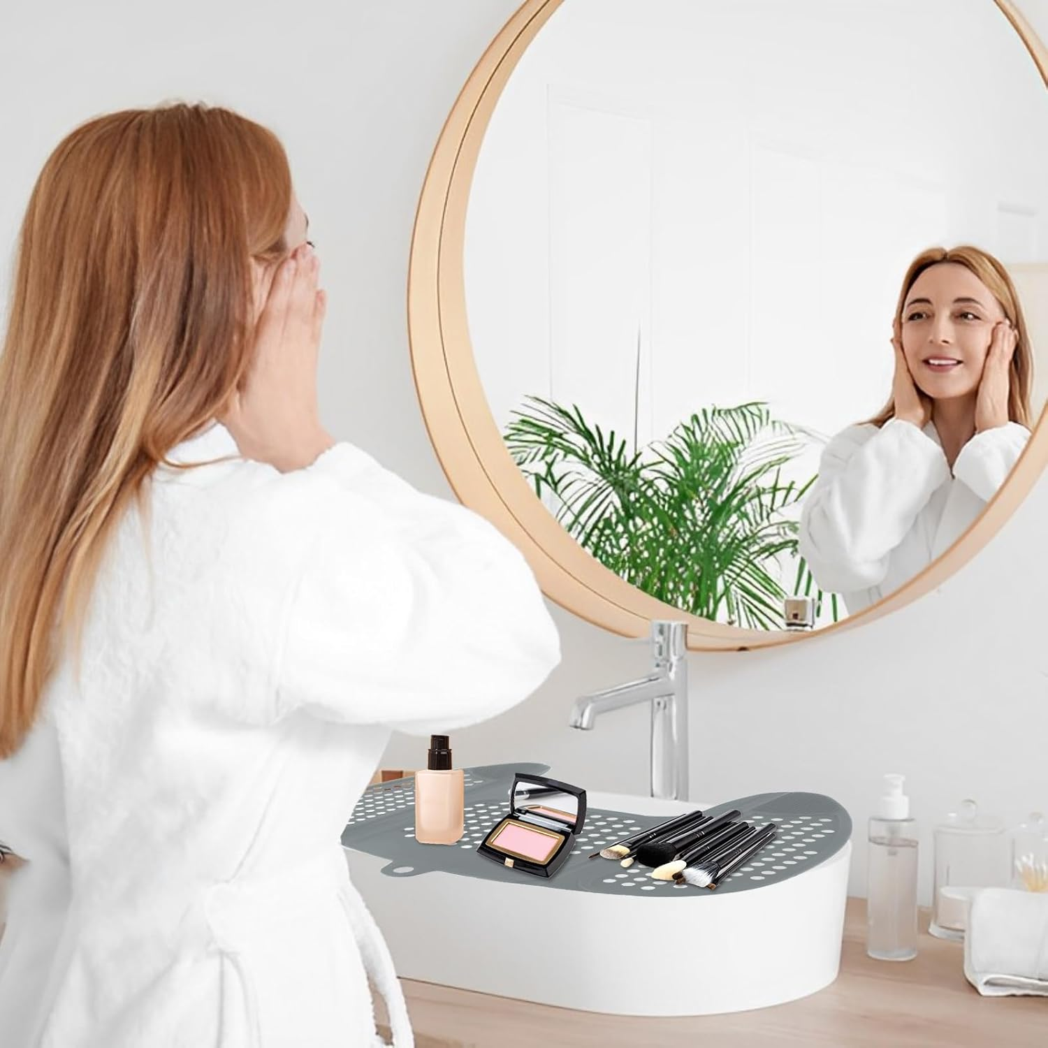 Foldable Bathroom Sink Cover for Counter Space - Silicone Makeup Mat over Sink - Heat Resistant Brush Cleaner Mat (Gray) image number 6