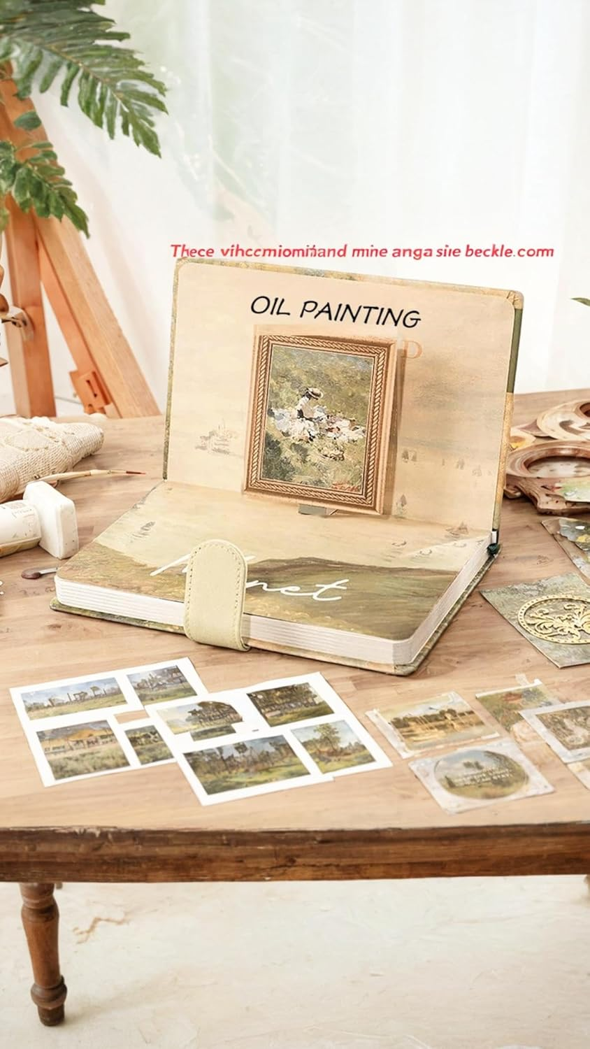 Honwor Vintage Monet Garden Aesthetic Scrapbook Kit - Art Stickers, B6 Notebook, & Supplies for Bullet Journals & DIY Craft Decor Gifts