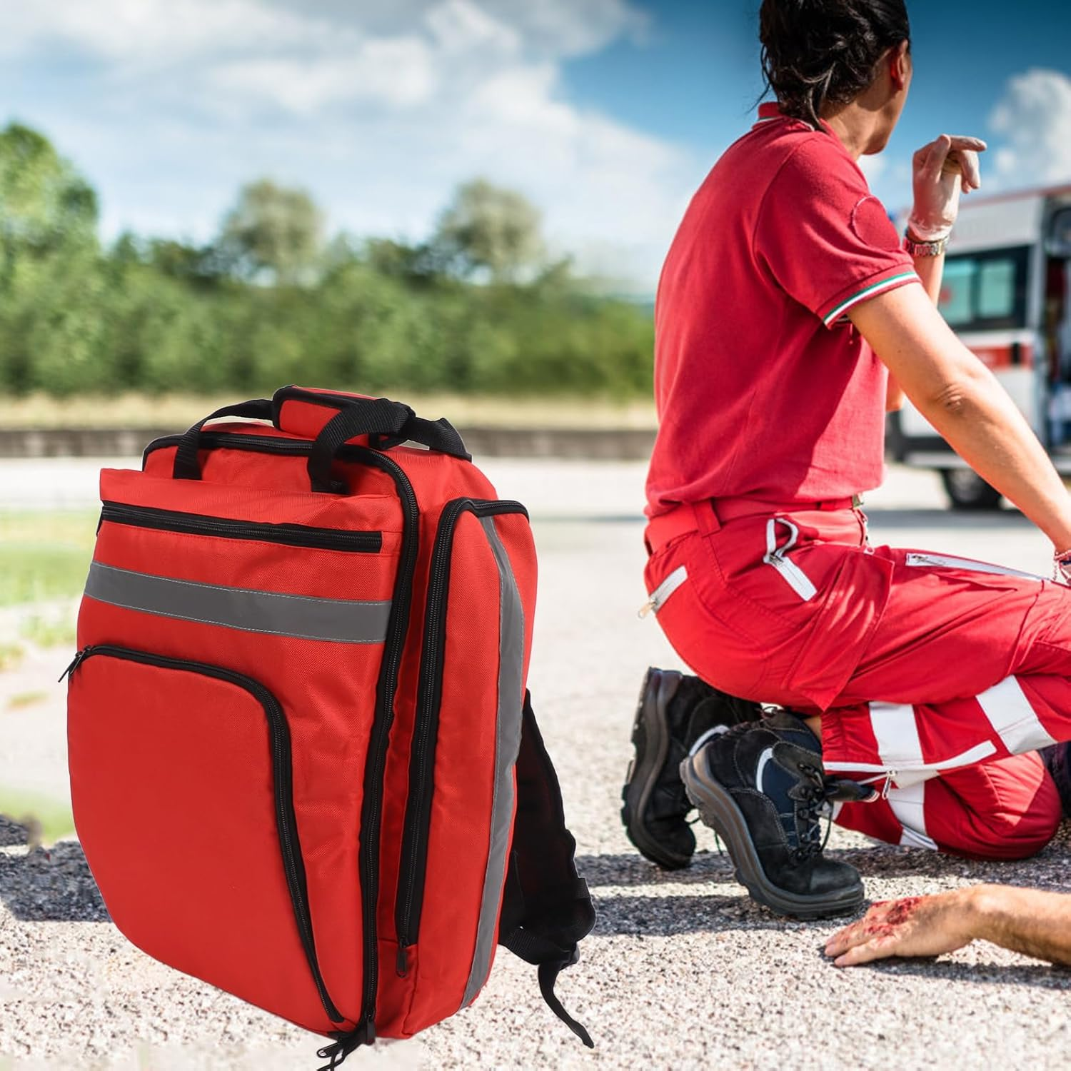 Emergency Bag First Aid Backpack Empty Survival Trauma Bags Multifunctional Large Capacity Waterproof Adjustable Portable Multiple Compartment Bag for Outdoor Earthquake image number 4