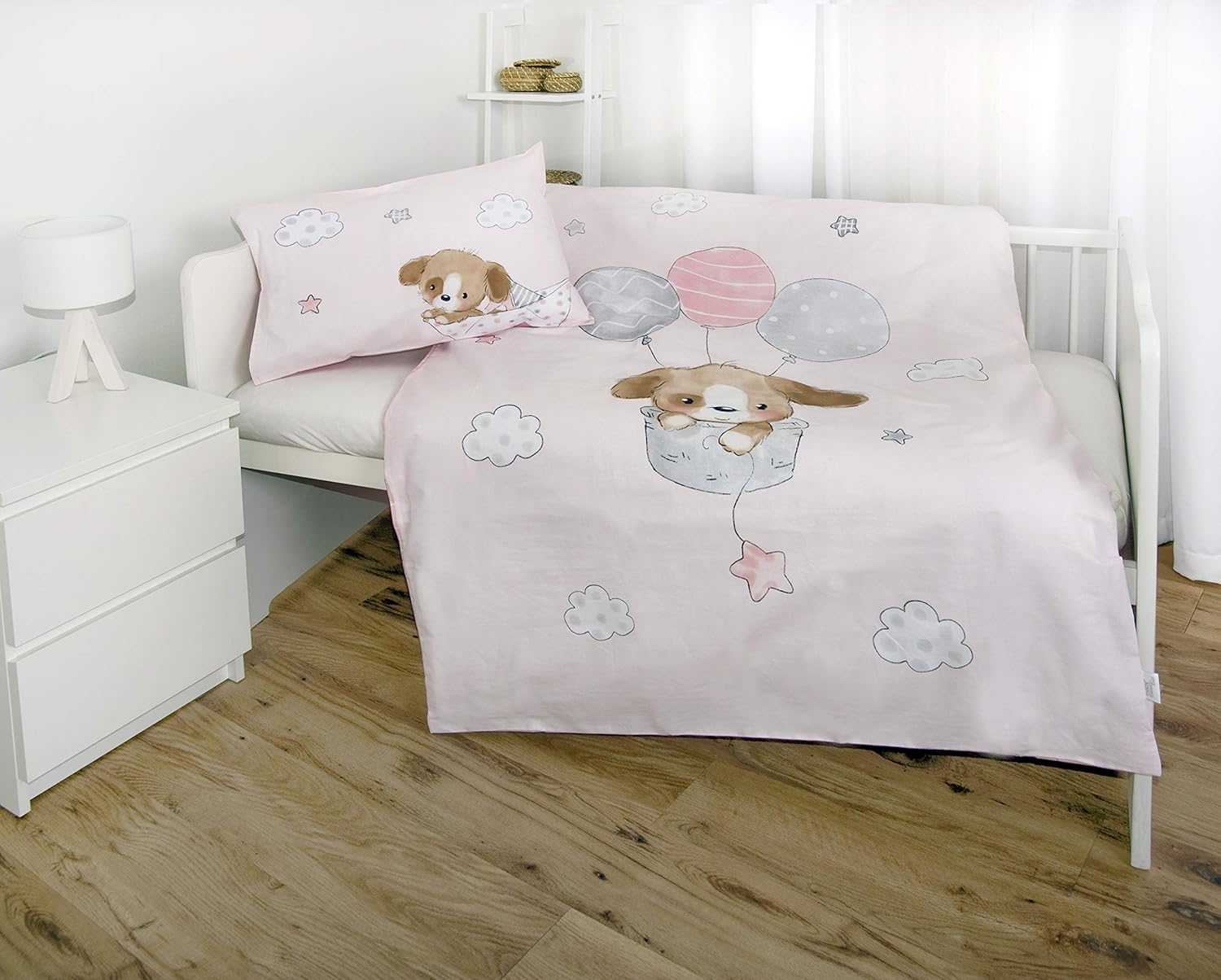 Herding Sweet Puppy Organic Bed Linen Set, GOTS Certified, Reversible Motif, Pillowcase 40 X 60 Cm, Duvet Cover 100 X 135 Cm, Cotton/Renforc&eacute;, Pink/Multicoloured, 100 X 135 Cm image number 3