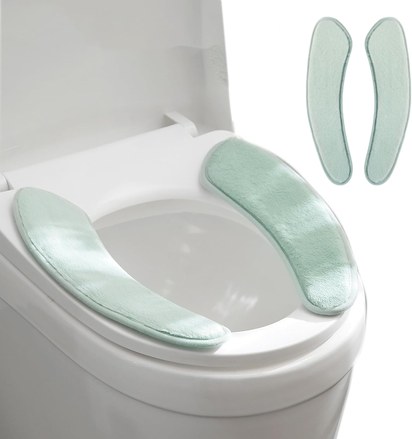 Thick and Warm Toilet Seat Cushion Cover - with Sticky Toilet Seat Cushion - Washable and Reusable Mat for Winter - Double Flap Separation, TPR Back Adhesive, Soft and Protective (Green)