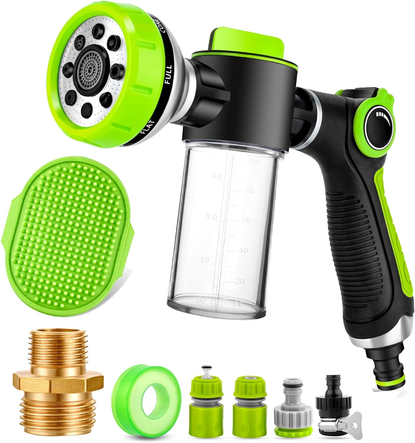 Dog Washing Hose Attachment, Dog Sprayer with 3.5Oz/100Cc Soap Dispenser Bottle, Massage Brush, Solid Brass Garden Hose Adapters, Garden Hose Nozzle for Pet Bathing, Car Washing