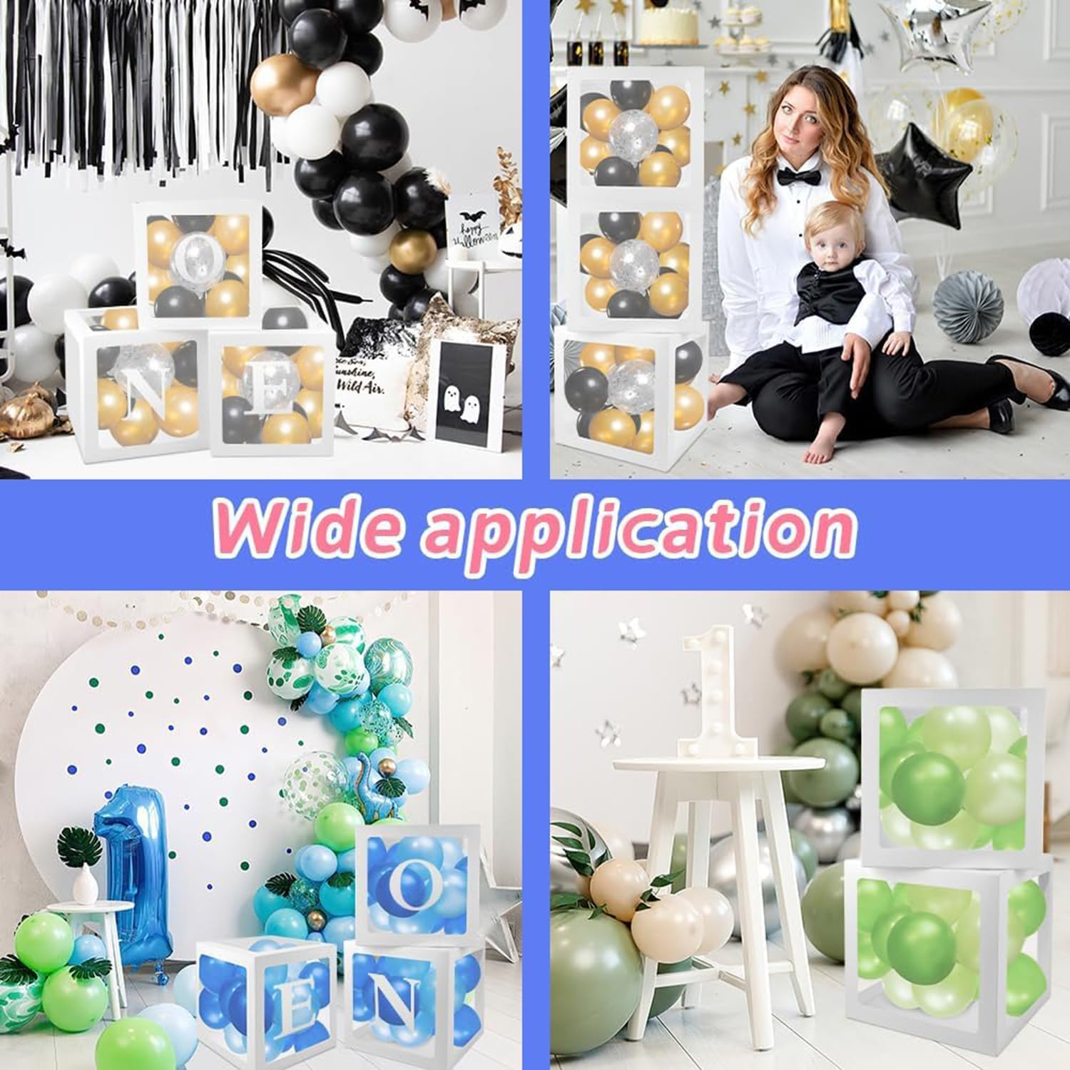 One Boxes for 1St Birthday 3PCS Balloon Boxes Decorations for Baby Shower Clear Blocks with ONE Letters for First Birthday Party Backdrop Photoshoot Props image number 6