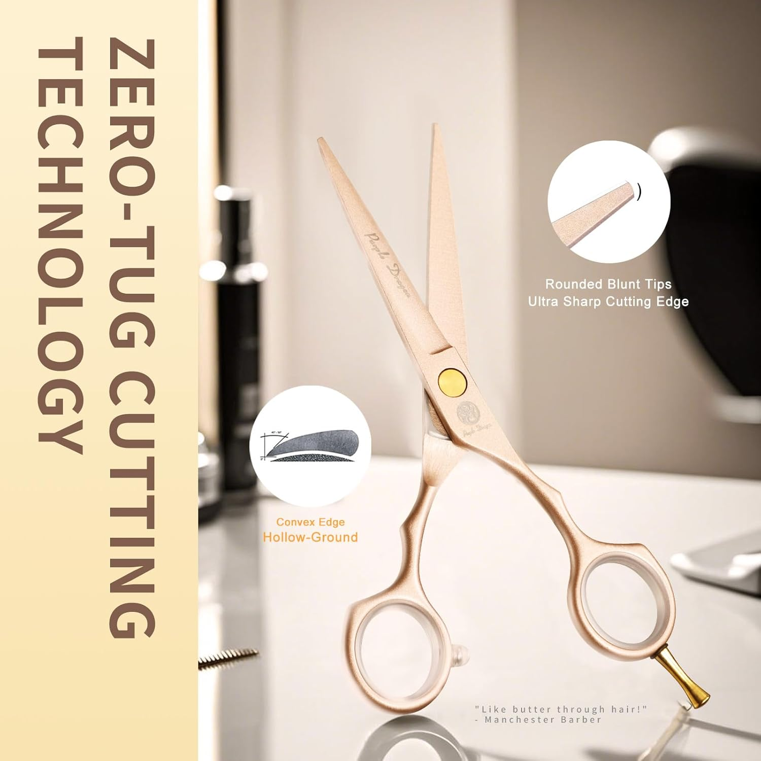 Purple Dragon 5.5 Inch Hair Cutting Scissors Set with Razor, Titanium-Professional-Hairdressing, Barber Hair Cutting Shears Hair Thinning/Texturizing Shears for Professional Hairdresser or Home Use 5.5 Inch Rose Gold (Rose Gold) image number 4