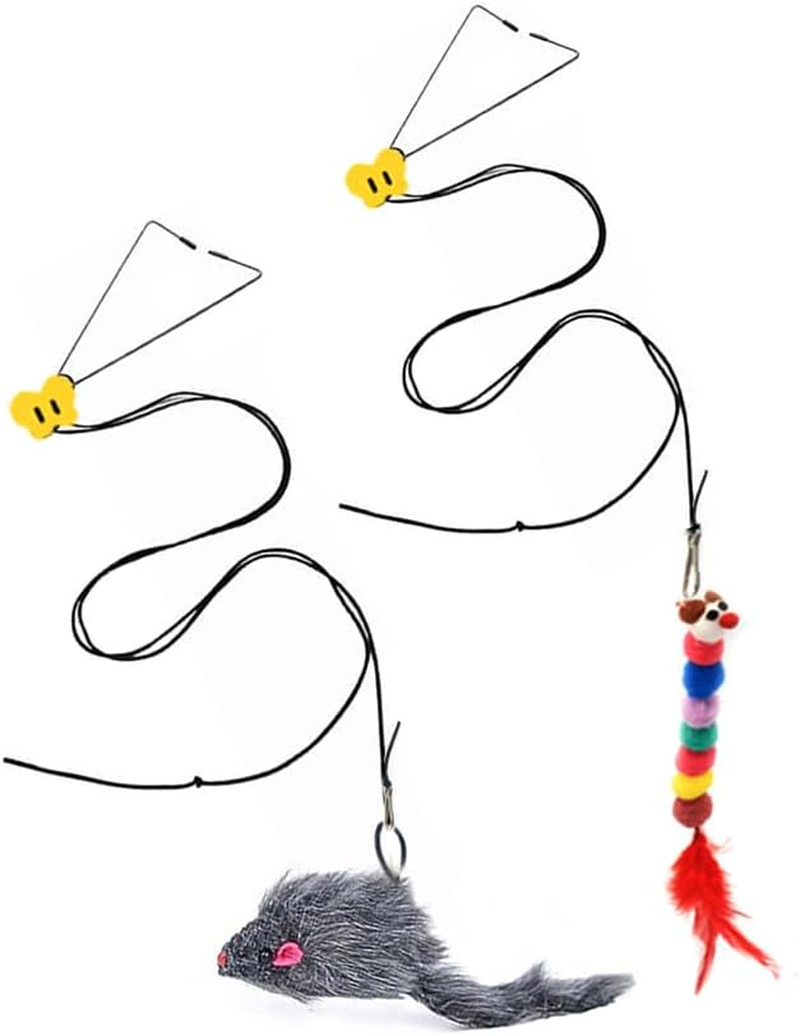 ARFUKA Cat Toys Interactive Cat Toy Feather Door Hanging Cat Toy Mouse Toy Self Play Retractable Cat Teaser Toy for Indoor Cats Kitten and Bored Indoor Adult Cats Pack of 2