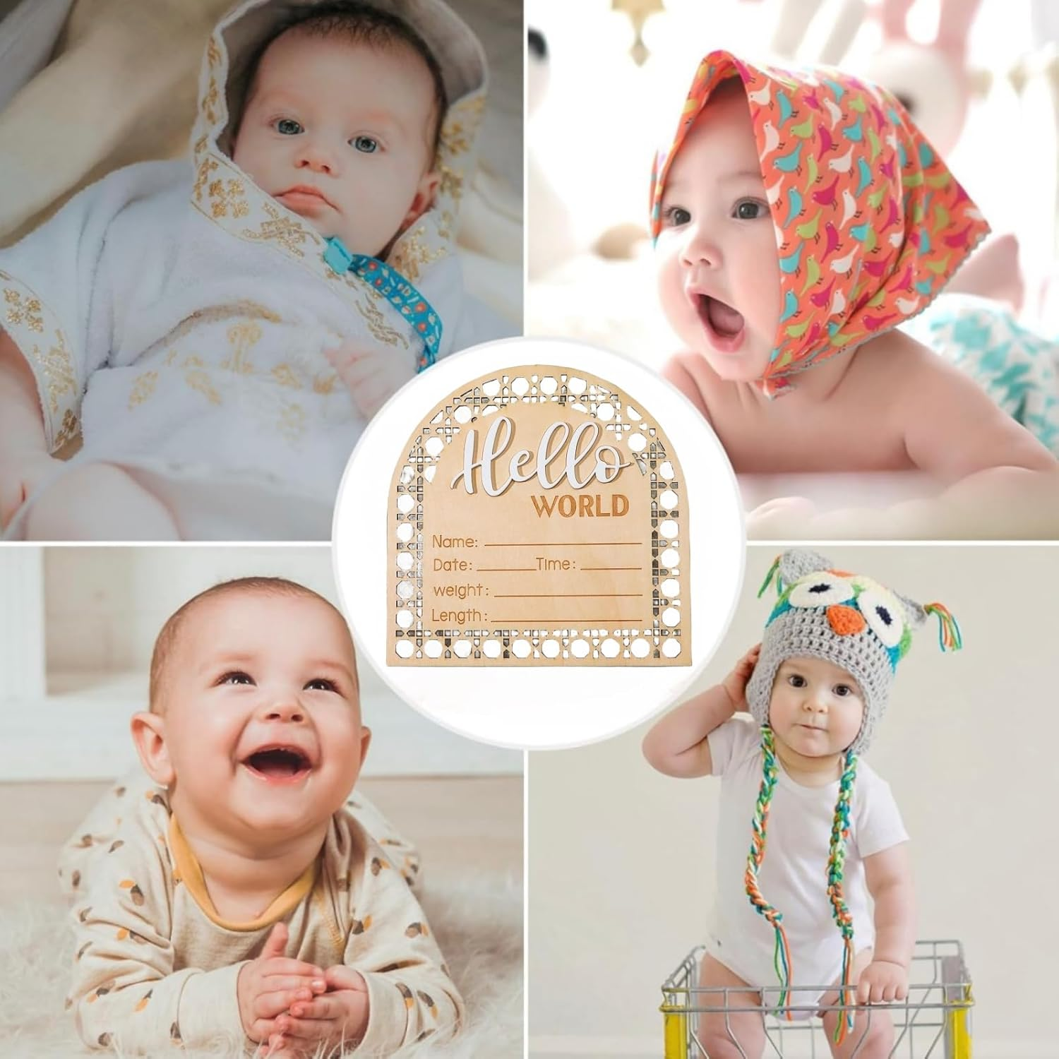 1 Pcs Baby Announcement Plaque,Hello Worl Newborn Photography Props Announcement image number 6