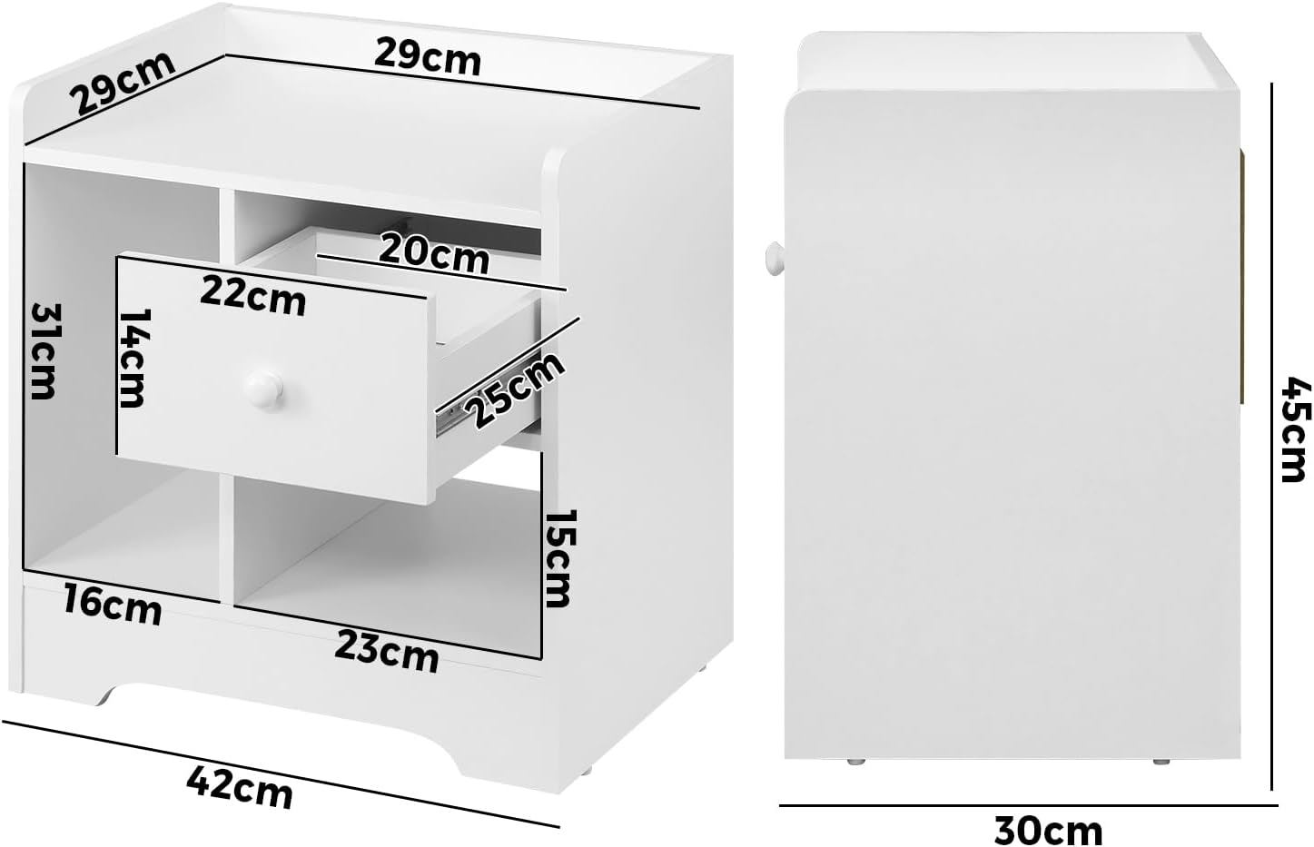Oikiture Bedside Table with Drawer and Storage Space Side Table Nightstand Home Bedroom Furniture White