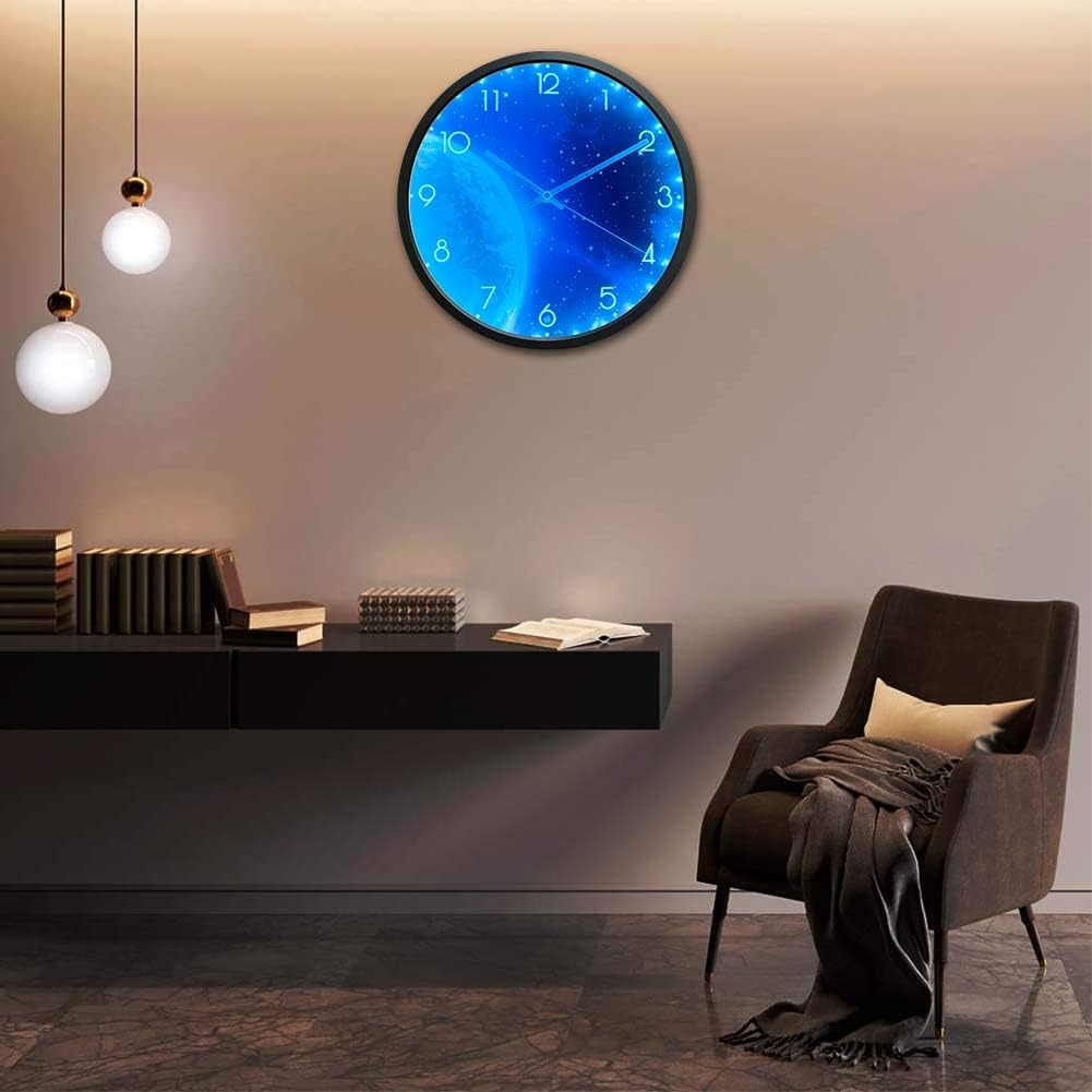 OCEST 12 Inch Night Light Wall Clock for Bedroom, Silent Lighted up Wall Clock Glow in the Dark, Easy to Read, Large Digital Display, Battery Operated for Living Room Kitchen-Blue Earth image number 6