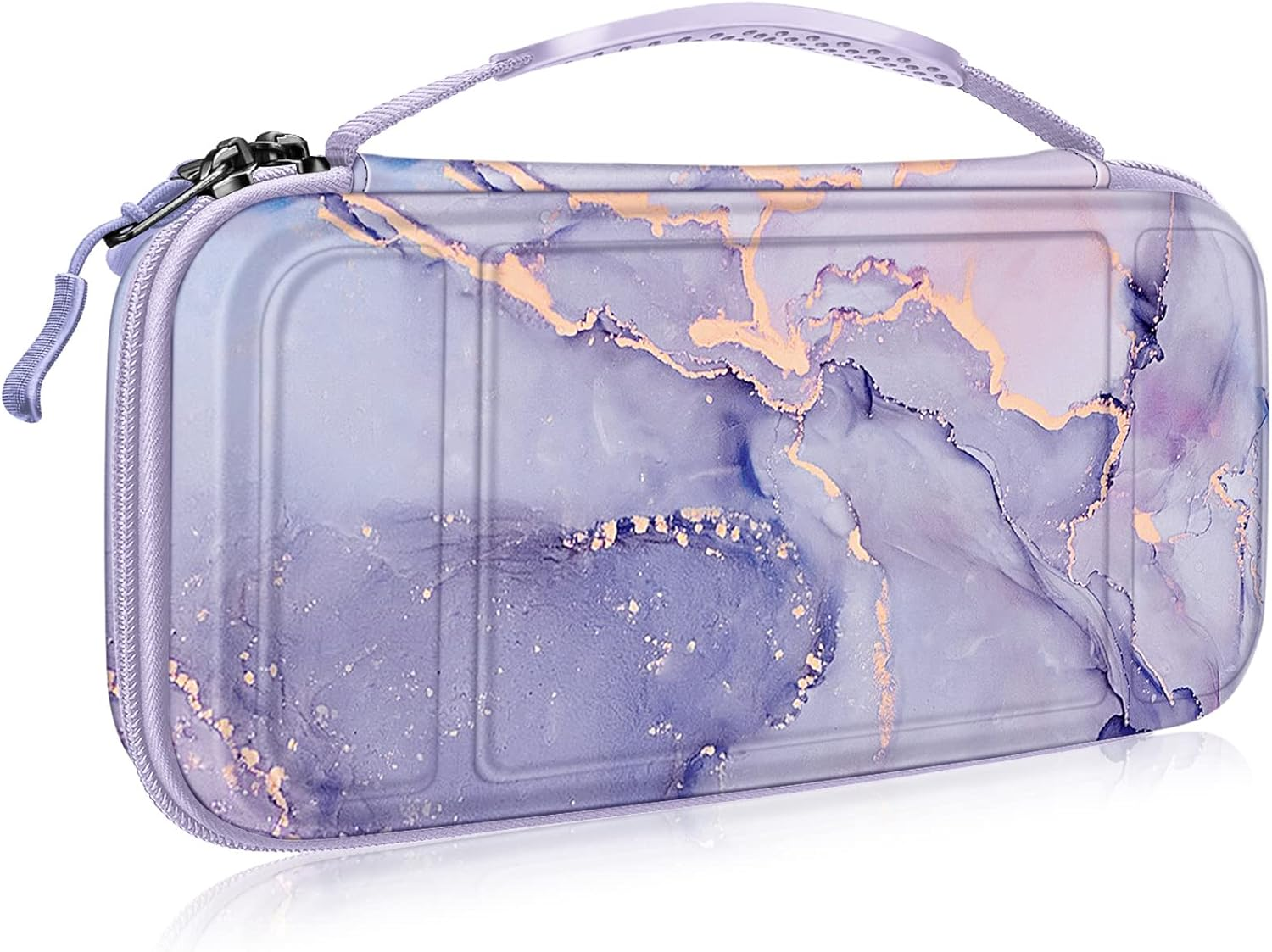 Fintie Carrying Case for Nintendo Switch OLED Model 2021/Switch 2017, [Shockproof] Hard Shell Protective Cover Travel Bag W/10 Game Card Slots for Switch Console Joy-Con & Accessories, Lilac Marble,