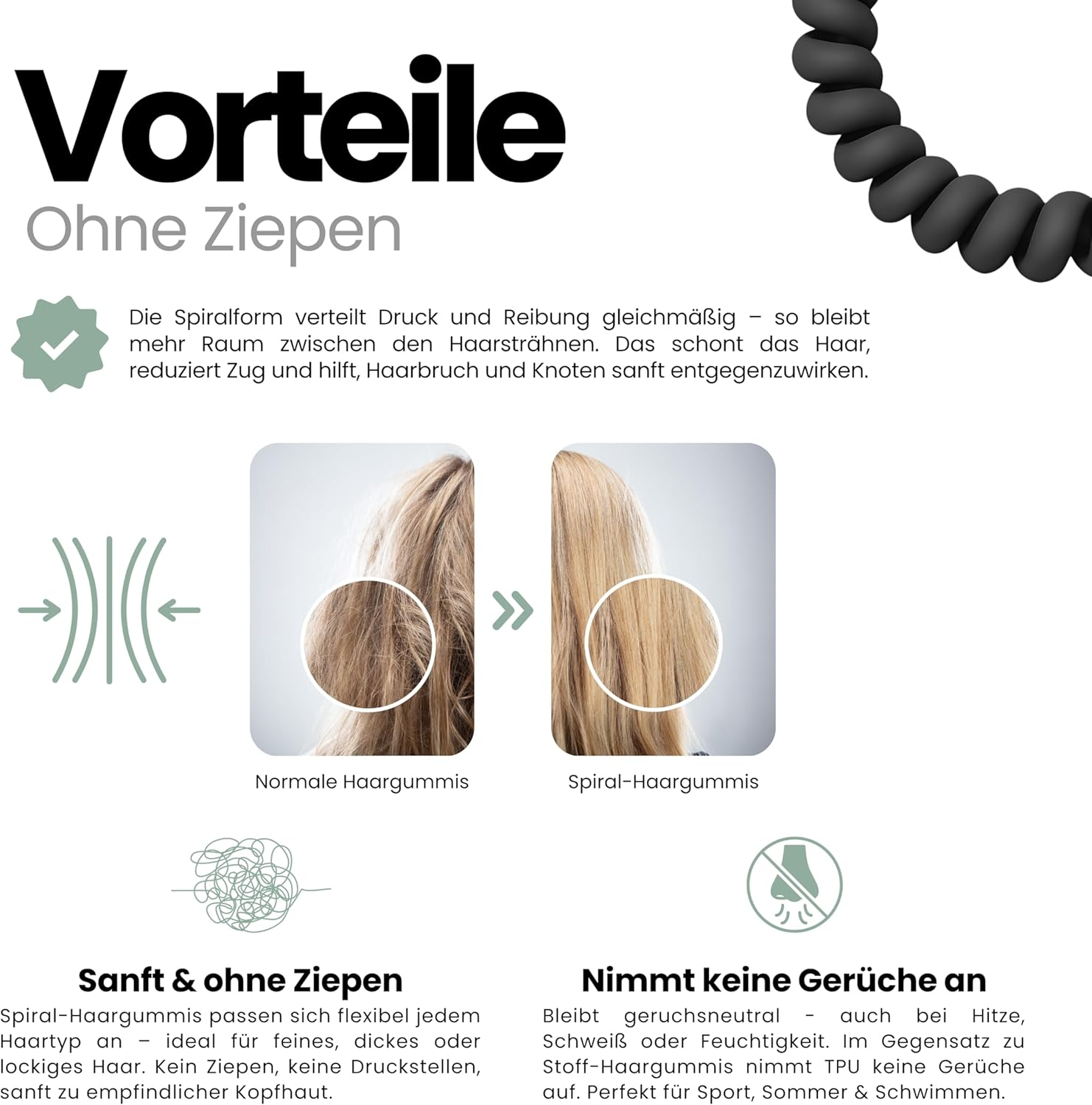 Specora - Spiral Hair Scrunchies Pack of 10-5 Cm TPU Matte Black image number 2