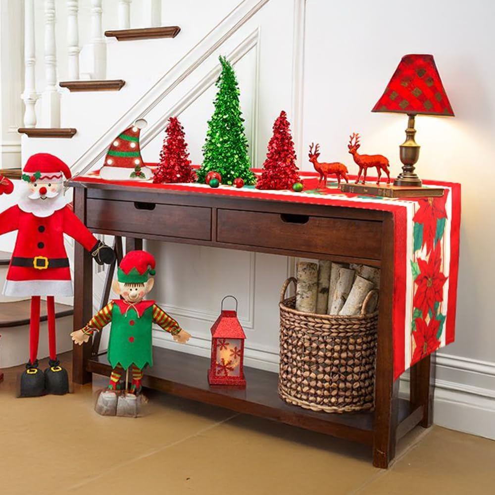 Christmas Table Runner Winter Christmas Table Runners Christmas Decorations Red Floral Table Runner Kitchen Dining Christmas Table Decoration for Christmas Xmas Holiday Home Party Decor 13X72 Inch