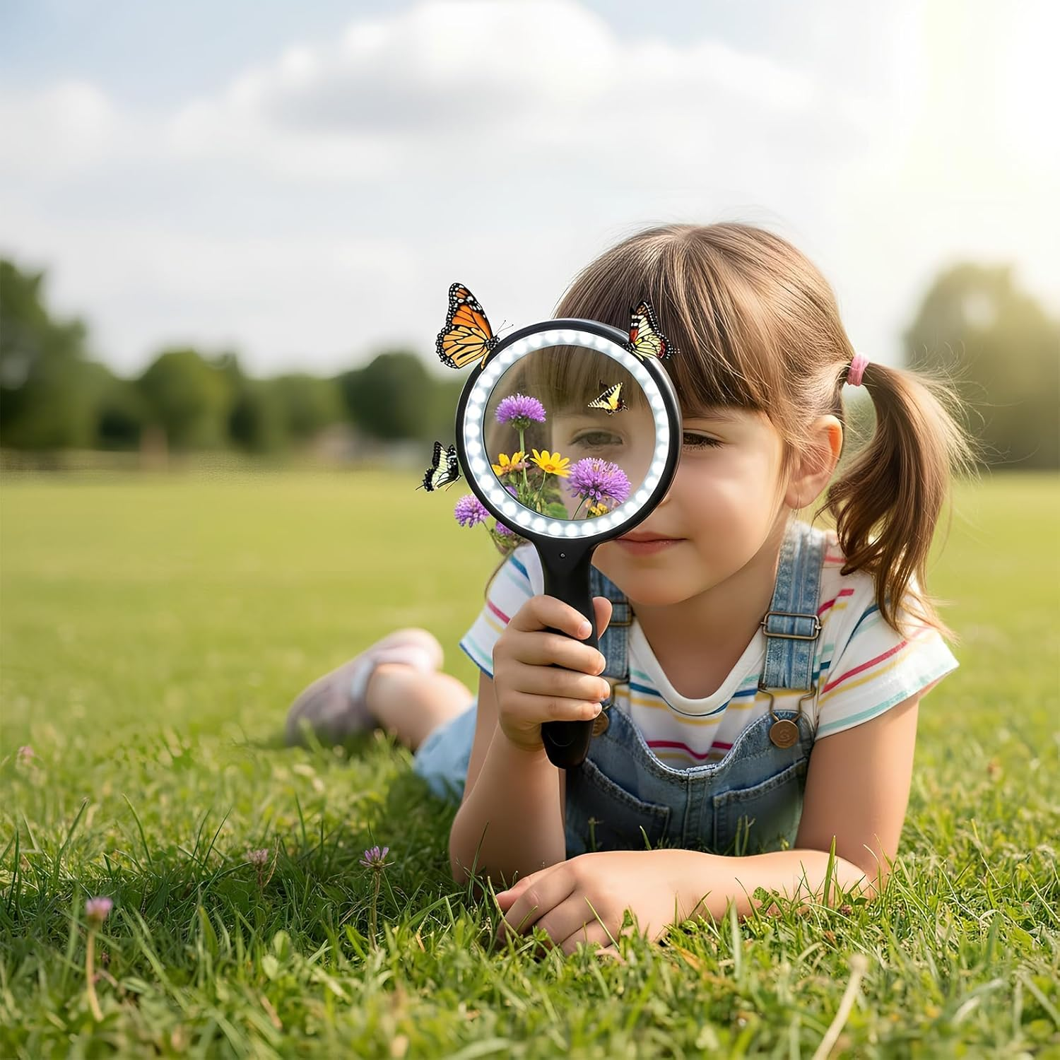 Large Magnifying Glass with Light, Reading Magnifier with Light for Seniors, Double 13X Illuminated Magnifying Glass with 33 Leds, USB Rechargeable, Handheld Magnifier for Seniors, Children, Jewelers image number 4