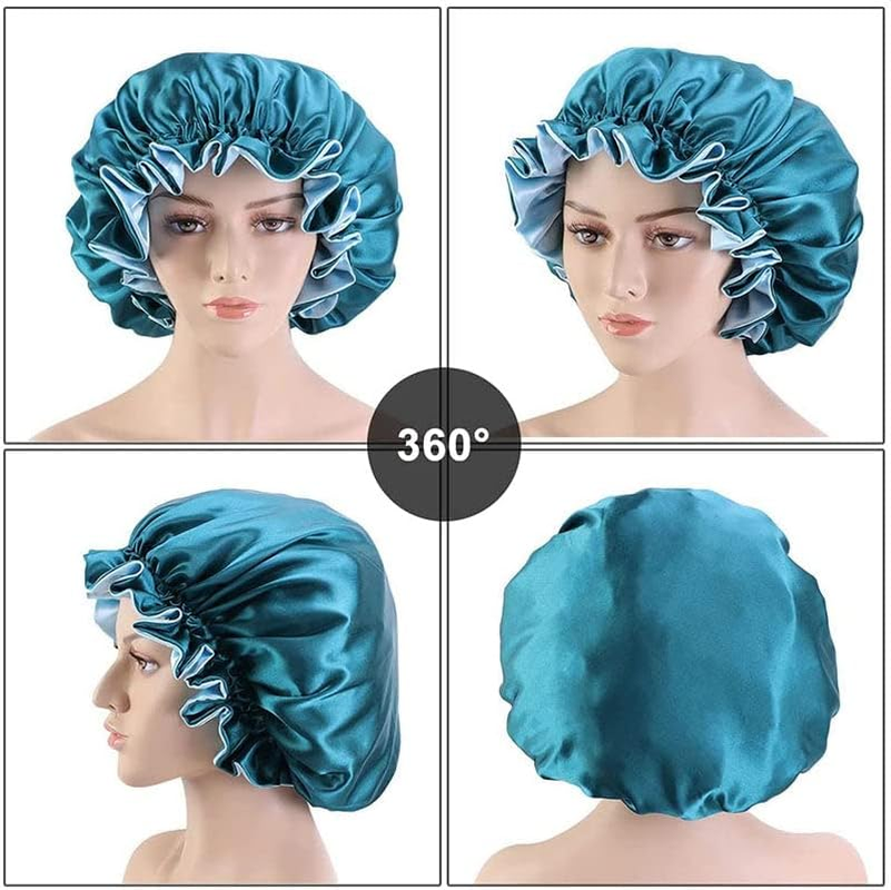 AIMALL Women'S Sleep Cap Elastic Satin Bonnet Wide Band Curly Hair Pure Sleeping Hat - Elastic Wide Band, Comfortable for Curly Hair, Dual-Color, Breathable Night Hat for Hair Care - Black image number 7