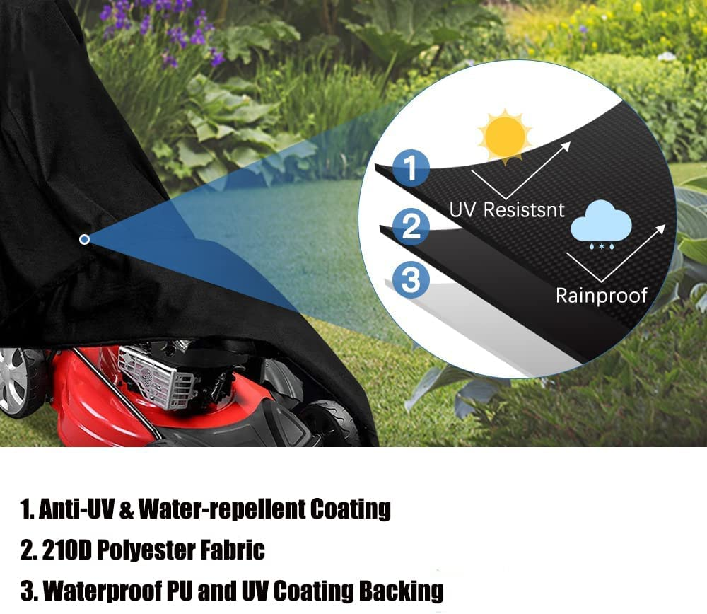 NEAGLORY Outdoors Lawn Mower Cover, Heavy Duty 210D Oxford Waterproof, UV Protection Push Mower Cover, Universal Fit with Drawstring & Storage Bag, Black image number 3
