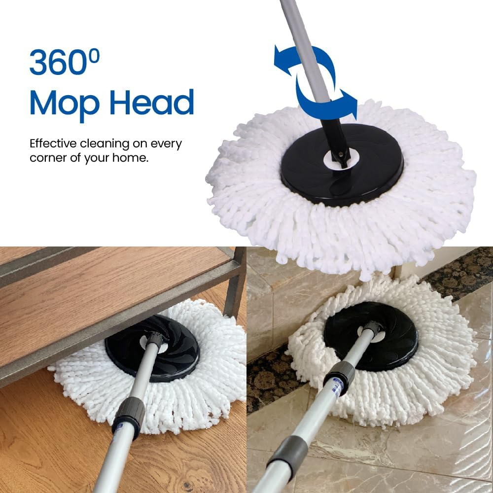 White Magic Spin Mop Duo - Black - Hand Press & Foot Press - Cleans All Hard Floors &ndash; Tile, Timber, Stone, Vinyl - Black/White &ndash; Original & Best image number 4