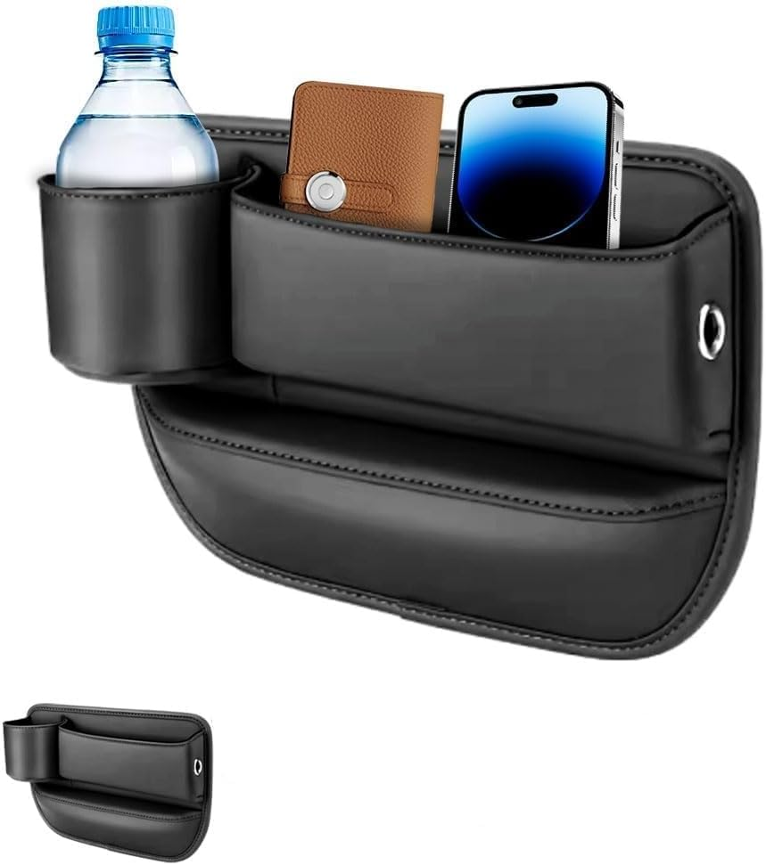2 Pack Car Leather Cup Holder Gap Bag, Seat Gap Storage Box, Adjustable Car Seat Storage Box, Car Seat Gap Organizer, for Glasses Phones Keys and Cards (Driver Side Passager Side) image number 4