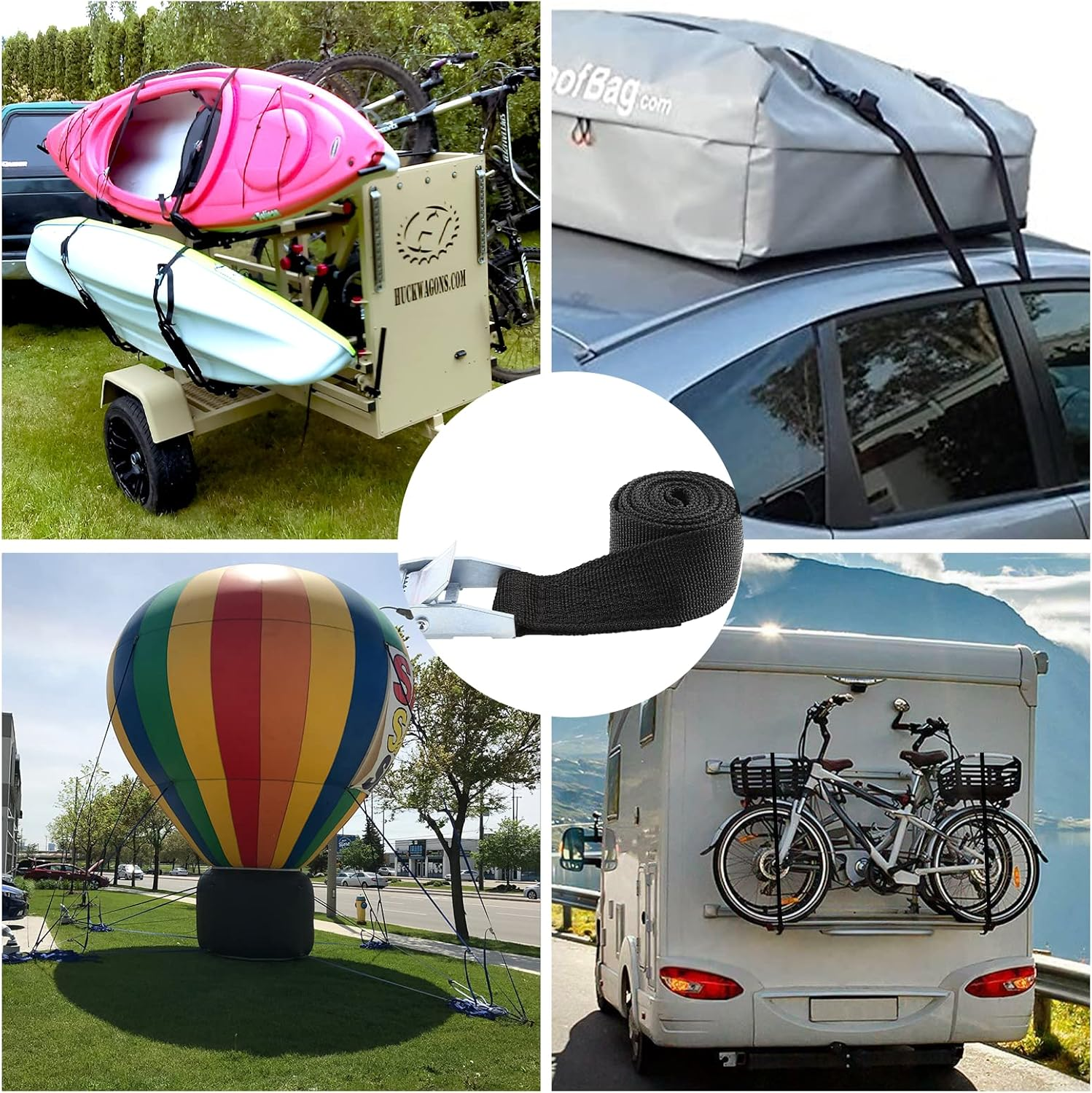 Uenhoy 4 Pack 3.28Ft (1M) Cam Buckle Tie down Straps Heavy Duty Lashing Straps Black Nylon Tie-Down Straps with Lock Buckle, up to 600Lbs, 3.28' X 1" image number 6