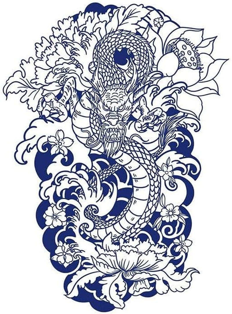 5 Pc Waterproof Long-Lasting Flower Arm Large Picture Back Simulation Tattoo Semi-Permanent Herbal Dragon Totem Temporary Tattoo Sticker - B-0205 image number 2