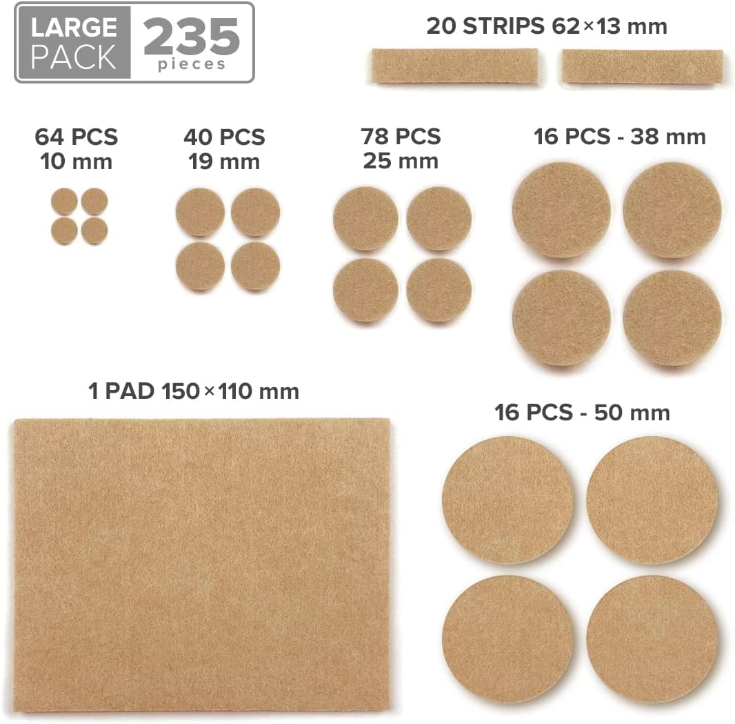 Premium Furniture Pads 235 Pieces X-Protector! Giant Pack of Felt Pads for Furniture Feet - Best Wood Floor Protectors for Furniture & Items - Ideal Chair Glides - Protect Any Kinds of Hard Floors! image number 3