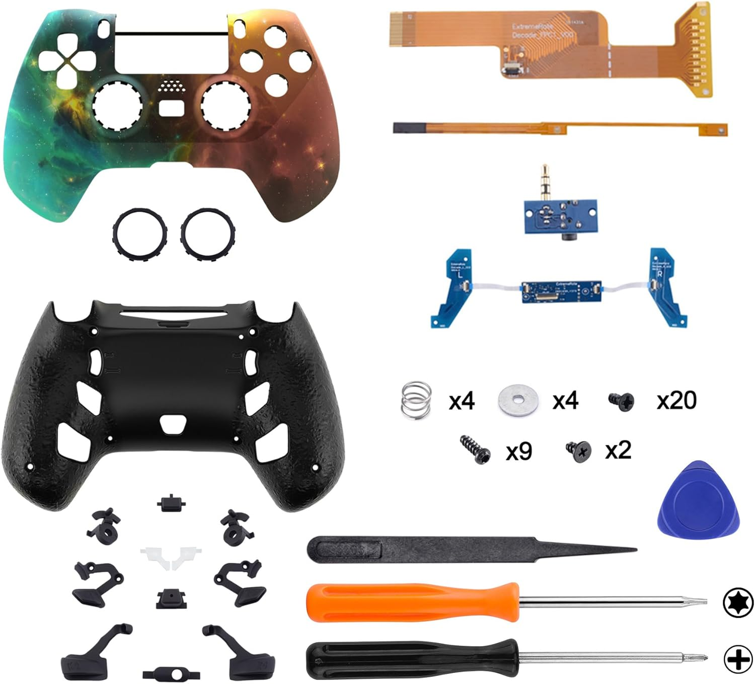 Extremerate Orange Star Universe Decade Tournament (DTC) Upgrade Kit Compatible with PS4 JDM-040/050/055, Upgrade Board & Ergonomic Shell & Back Buttons & Trigger Stops - Controller NOT Included