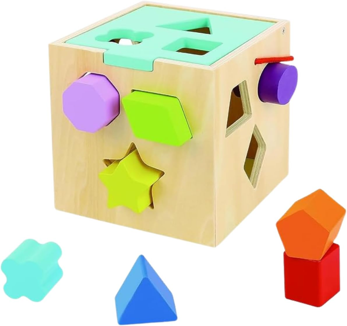 Tooky Toy Shape SORTER with 12-Piece Wooden Blocks: Colourful Wooden Blocks Montessori Educational Set