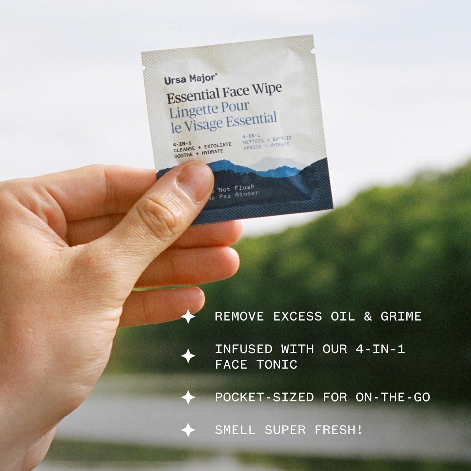 Ursa Major Essential Face Wipes - Tonic-Infused Natural Face Wipes to Reboot Dull Tired or Oily Skin with Aloe Bamboo and Green Tea (20 Individually-Wrapped Bamboo Wipes)