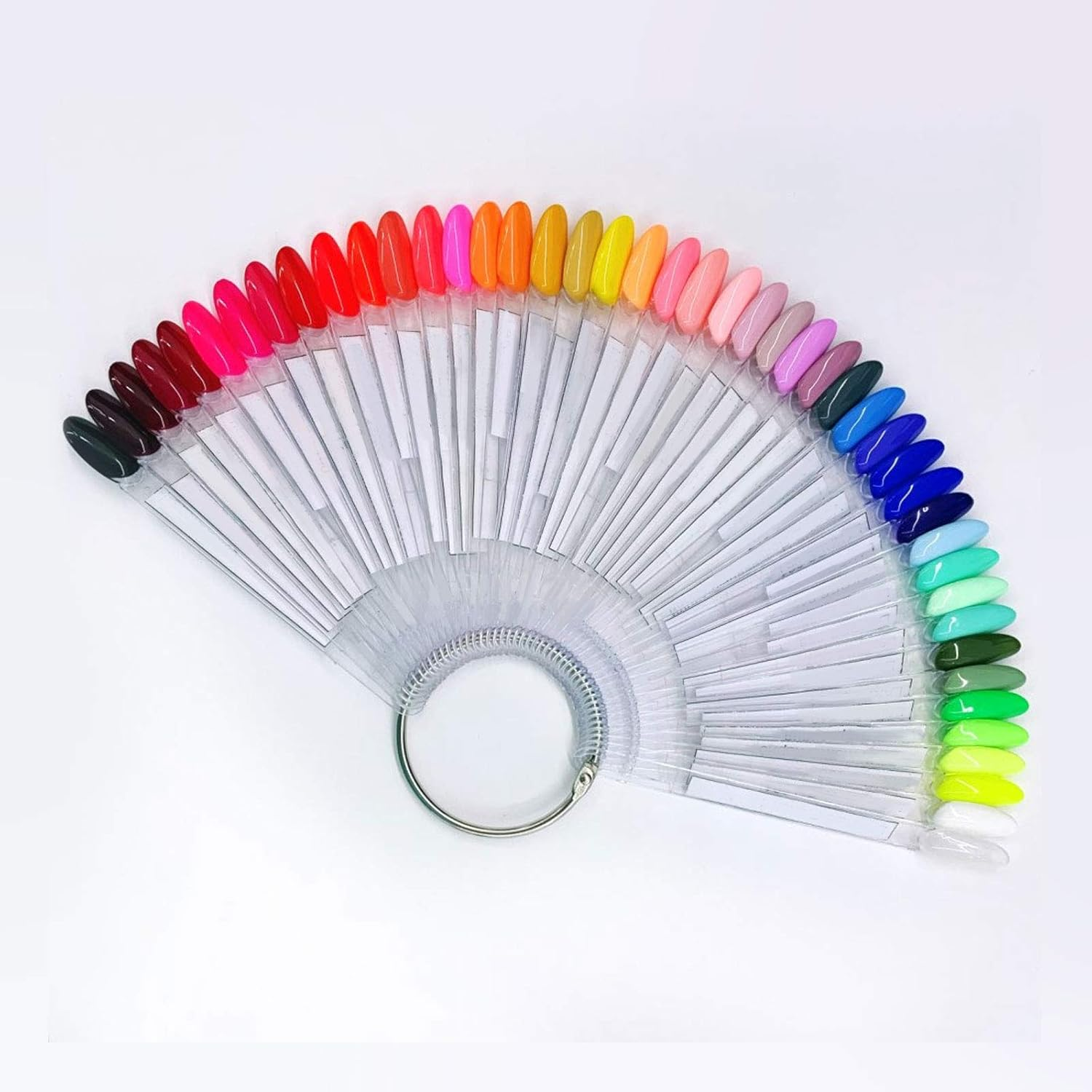 ZEONHEI 150 PCS Tips Clear Nail Art Sticks, Fan-Shaped Nail Display Sticks, Oval Nail Art Polish Board Display Stickswith Metal Ring for Nail Color Display Practice Home DIY image number 2