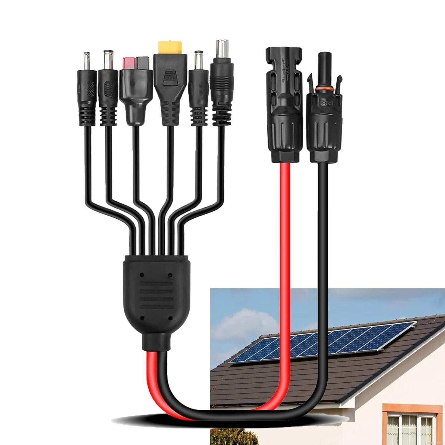 Solar Panel Connector 6 in 1 Solar Extension Cable Connector Kit XT60 Extension Cable Anderson 4 DC Ports(Dc7909 DC6530 DC5521 DC35135) Solar Connector Kit Outlet Splitter image number 1