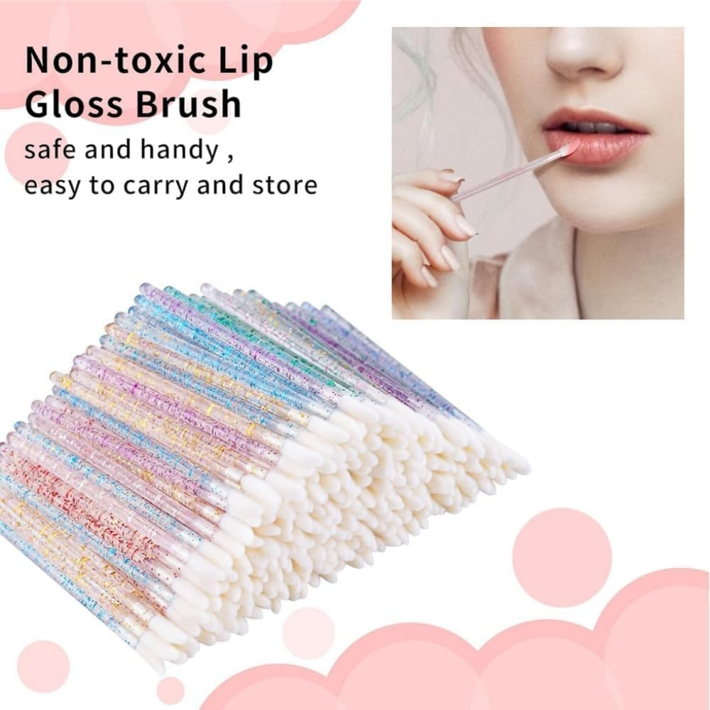 Goxfaca 500PCS Glitter Crystal Lip Brush,Wands Lip Gloss Wands Lint Free Makeup Applicator Brush Beauty Tool(Mix Color) image number 2