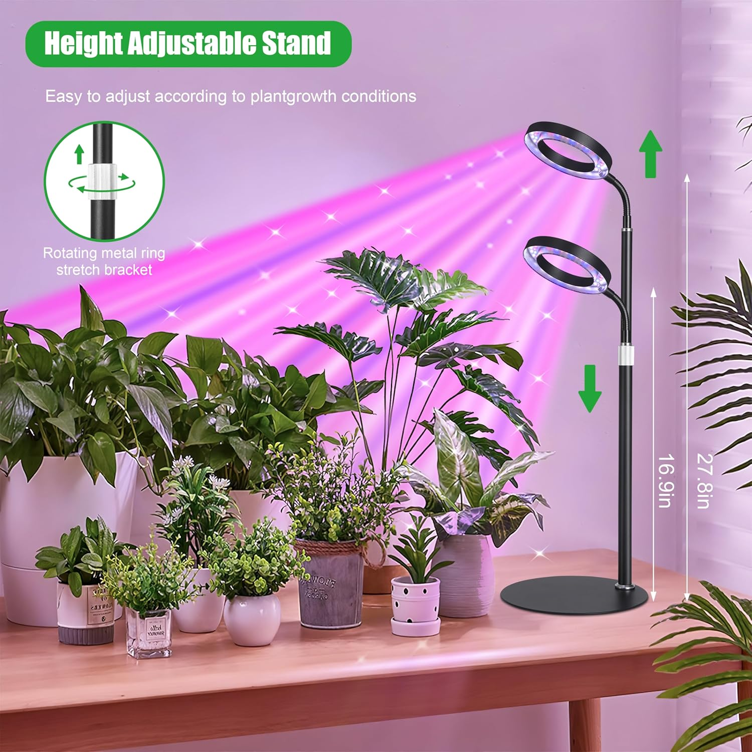 Black Desk Grow Light for Indoor Plants, Full Spectrum Red Blue White Light Plant Light with Base, Grow Lamps with 3/9/12H Timer, 13"-23.5" Height Adjustable, 10 Brightness Levels - Black image number 3